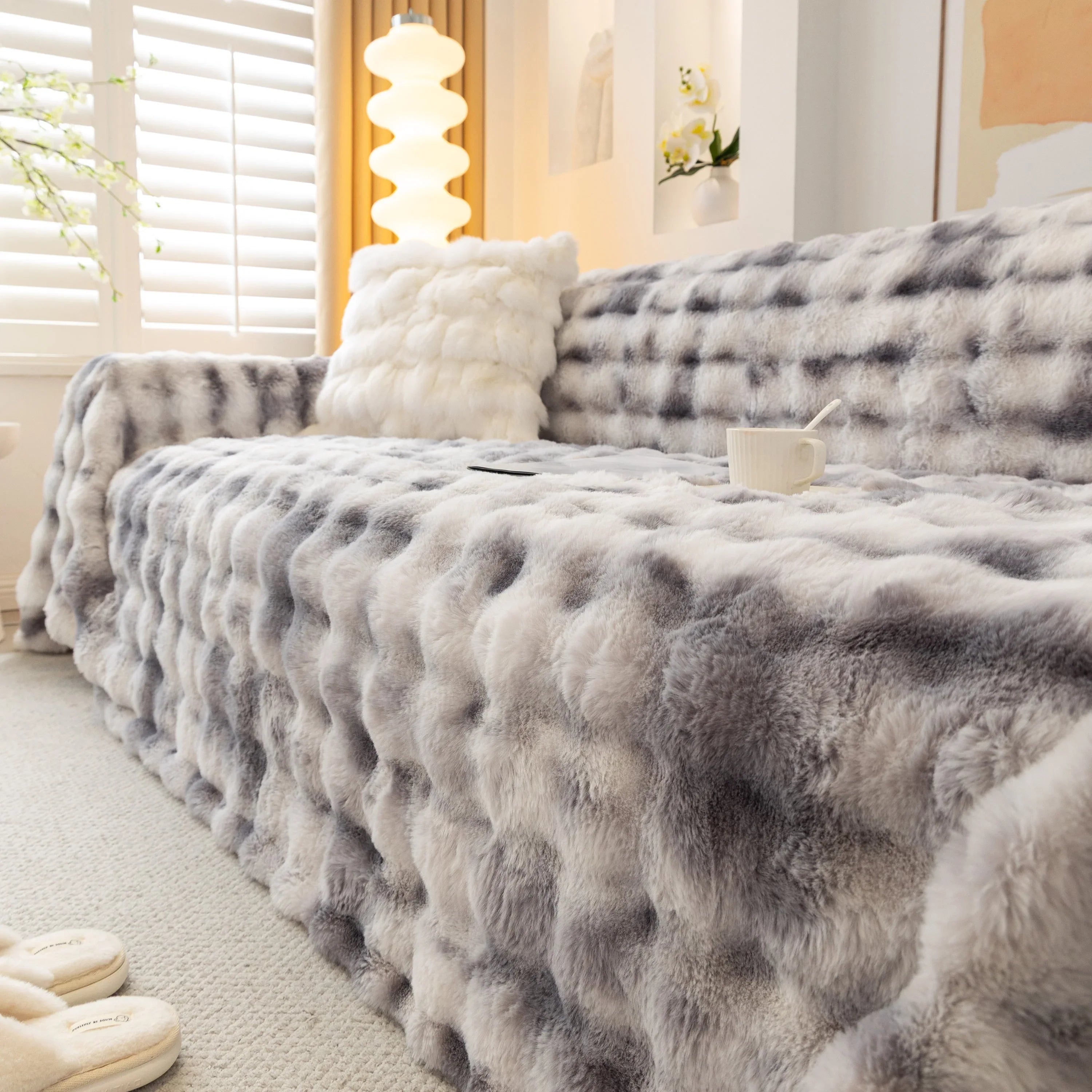 Thick Faux Fur Couch Cover Fluffy Fuzzy Warm Washable Furniture Protector for Kids Pets - TaroTextile