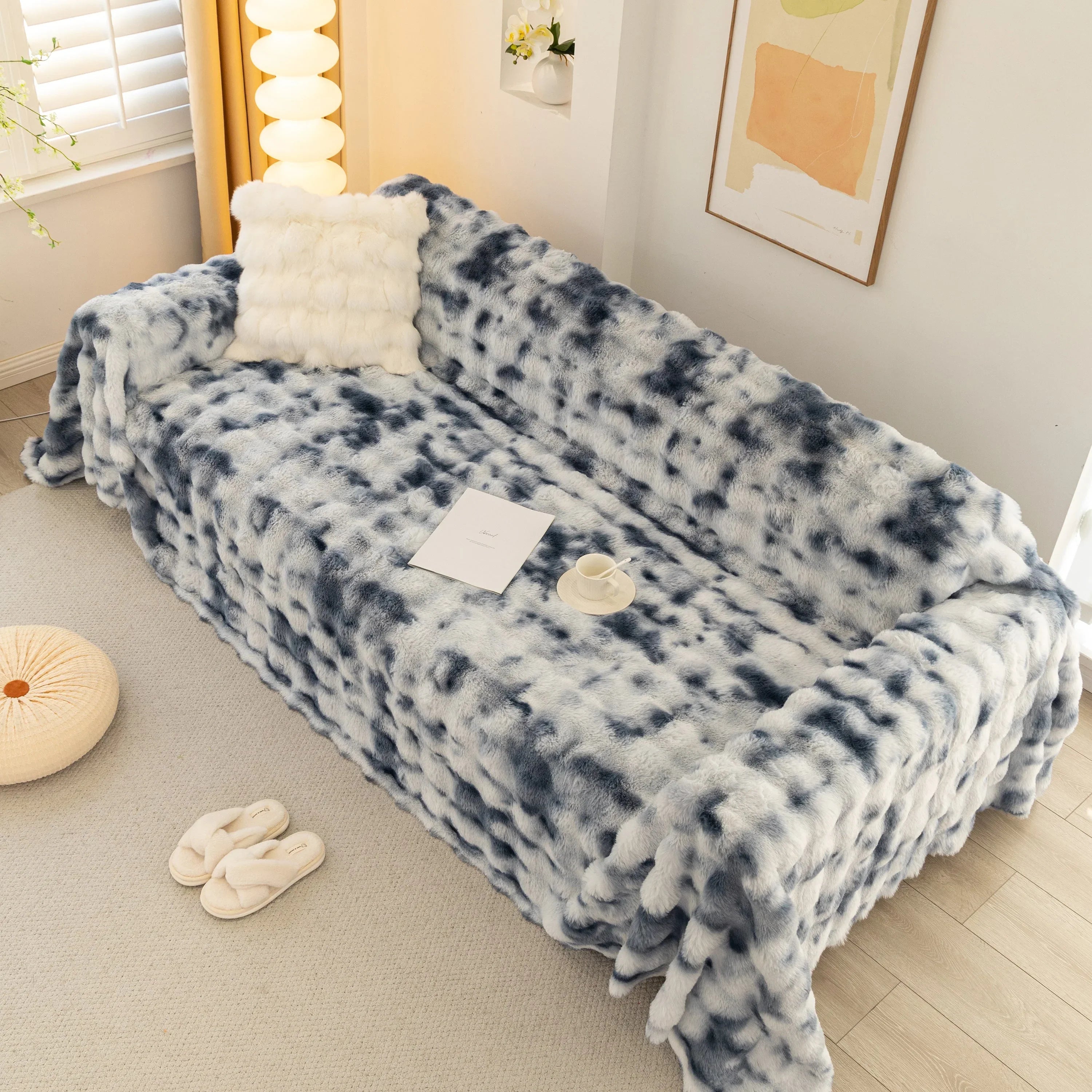 Thick Faux Fur Couch Cover Fluffy Fuzzy Warm Washable Furniture Protector for Kids Pets - TaroTextile