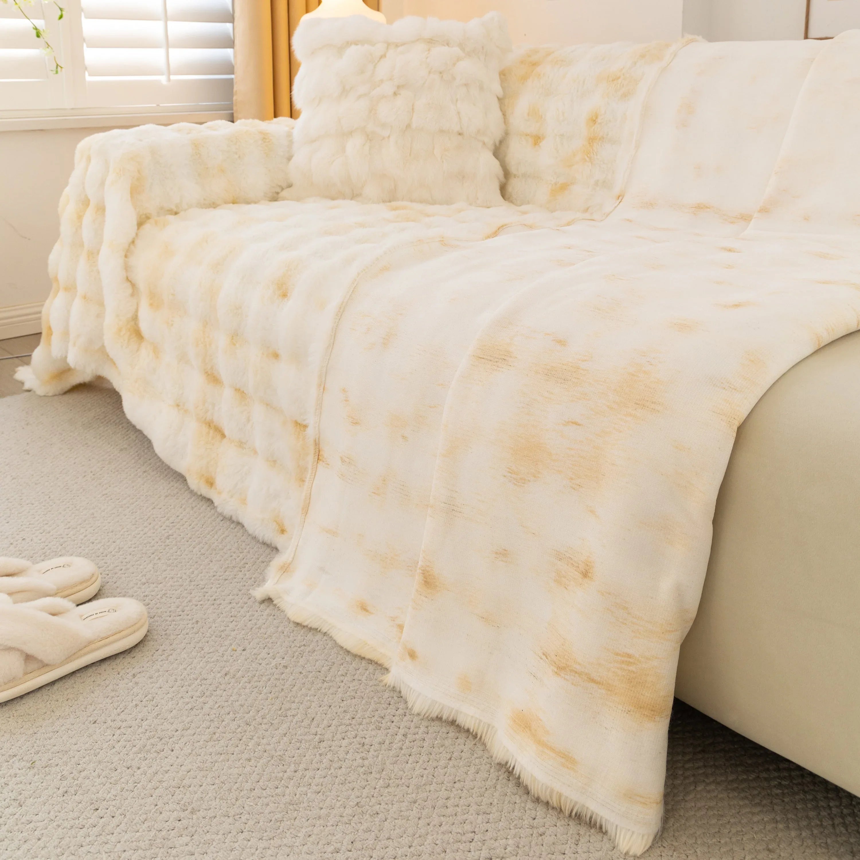 Thick Faux Fur Couch Cover Fluffy Fuzzy Warm Washable Furniture Protector for Kids Pets - TaroTextile