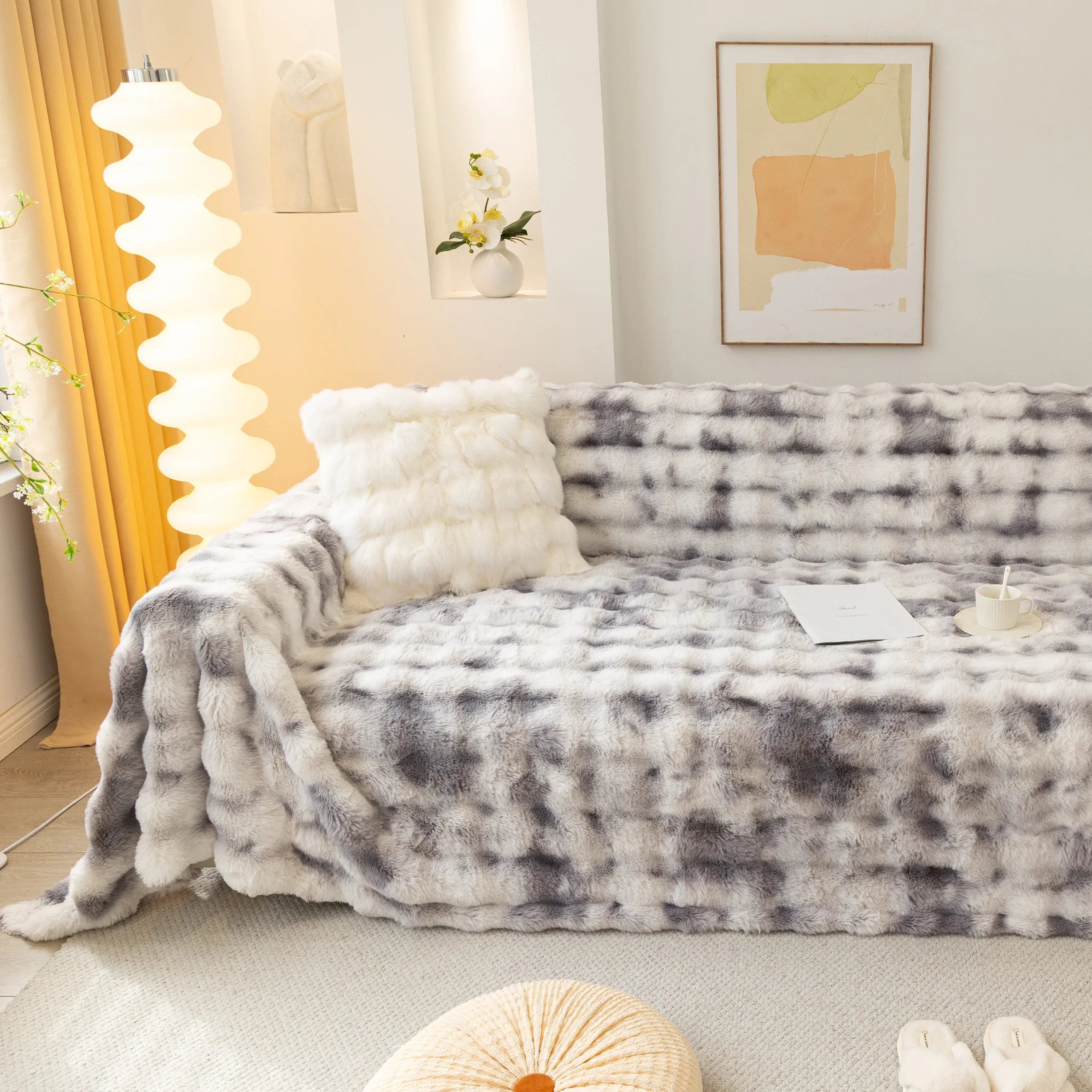 Thick Faux Fur Couch Cover Fluffy Fuzzy Warm Washable Furniture Protector for Kids Pets - TaroTextile