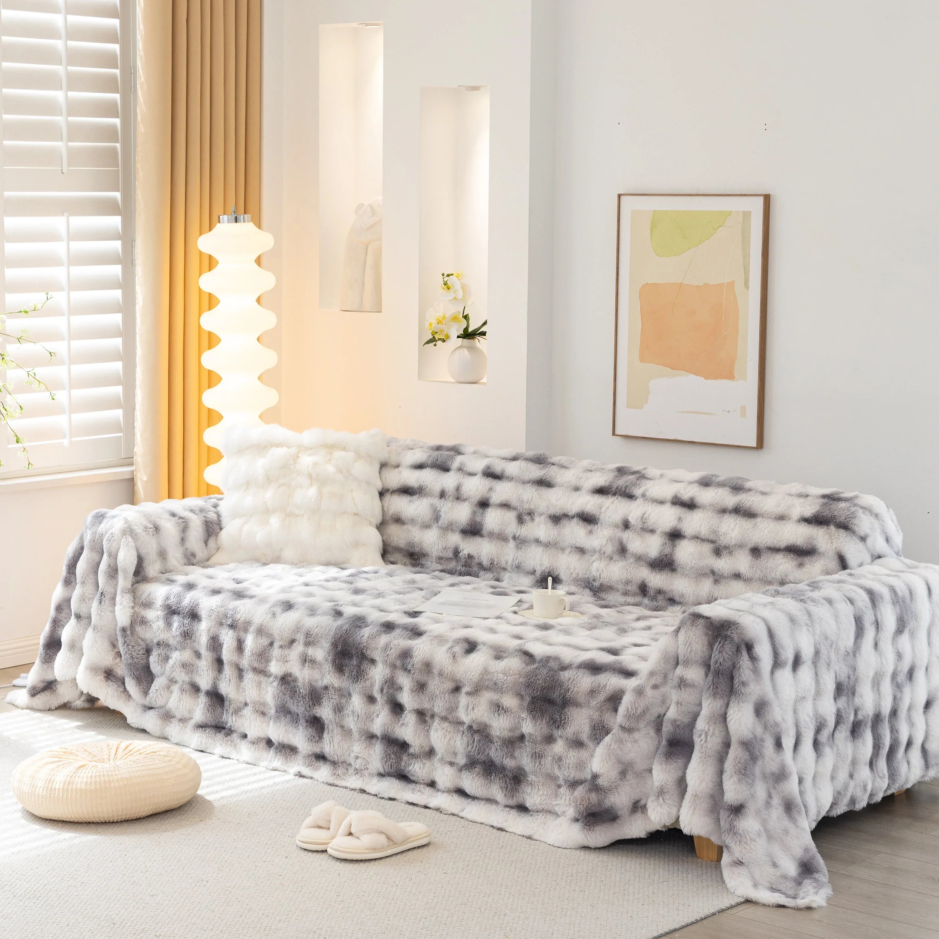 Thick Faux Fur Couch Cover Fluffy Fuzzy Warm Washable Furniture Protector for Kids Pets - TaroTextile