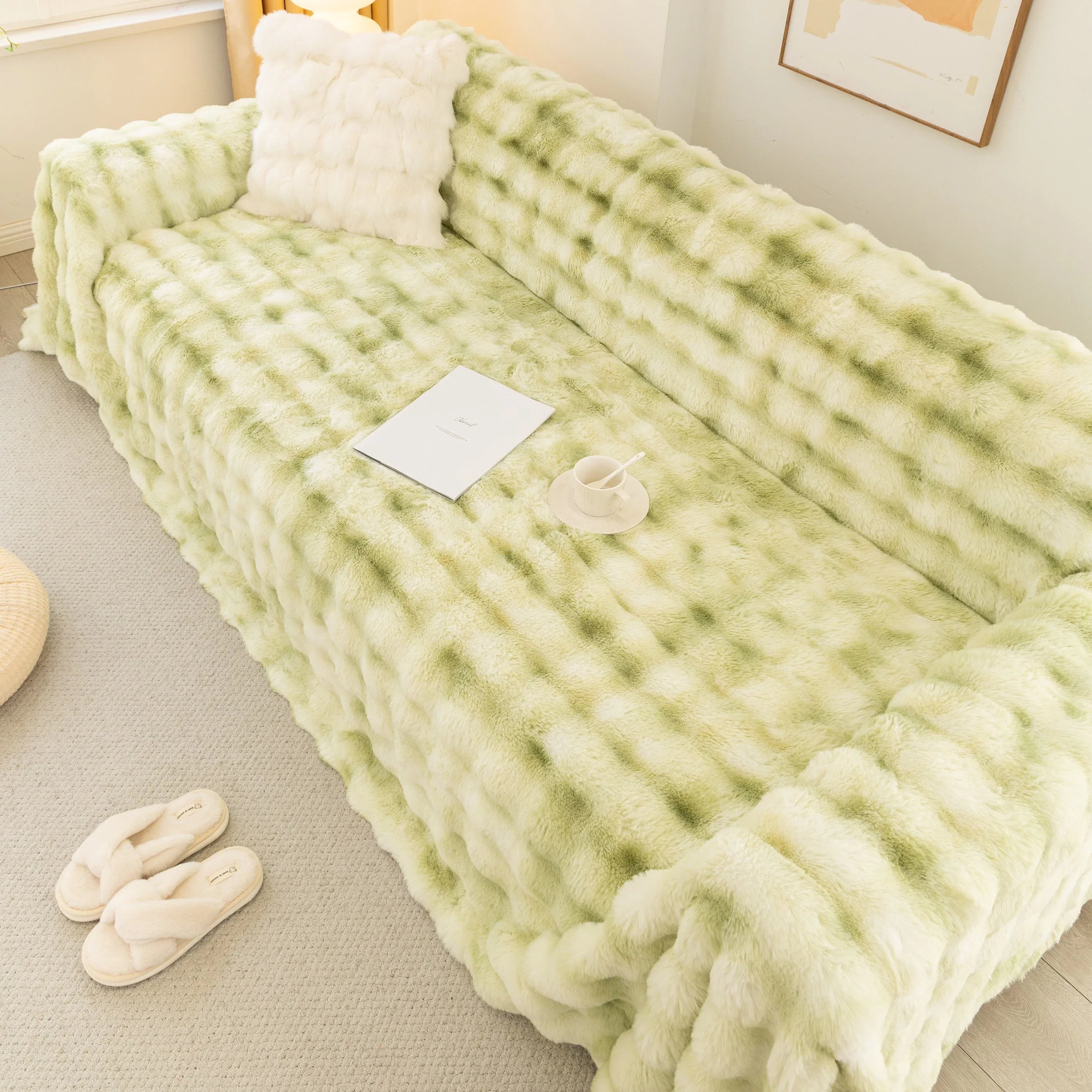 Thick Faux Fur Couch Cover Fluffy Fuzzy Warm Washable Furniture Protector for Kids Pets - TaroTextile