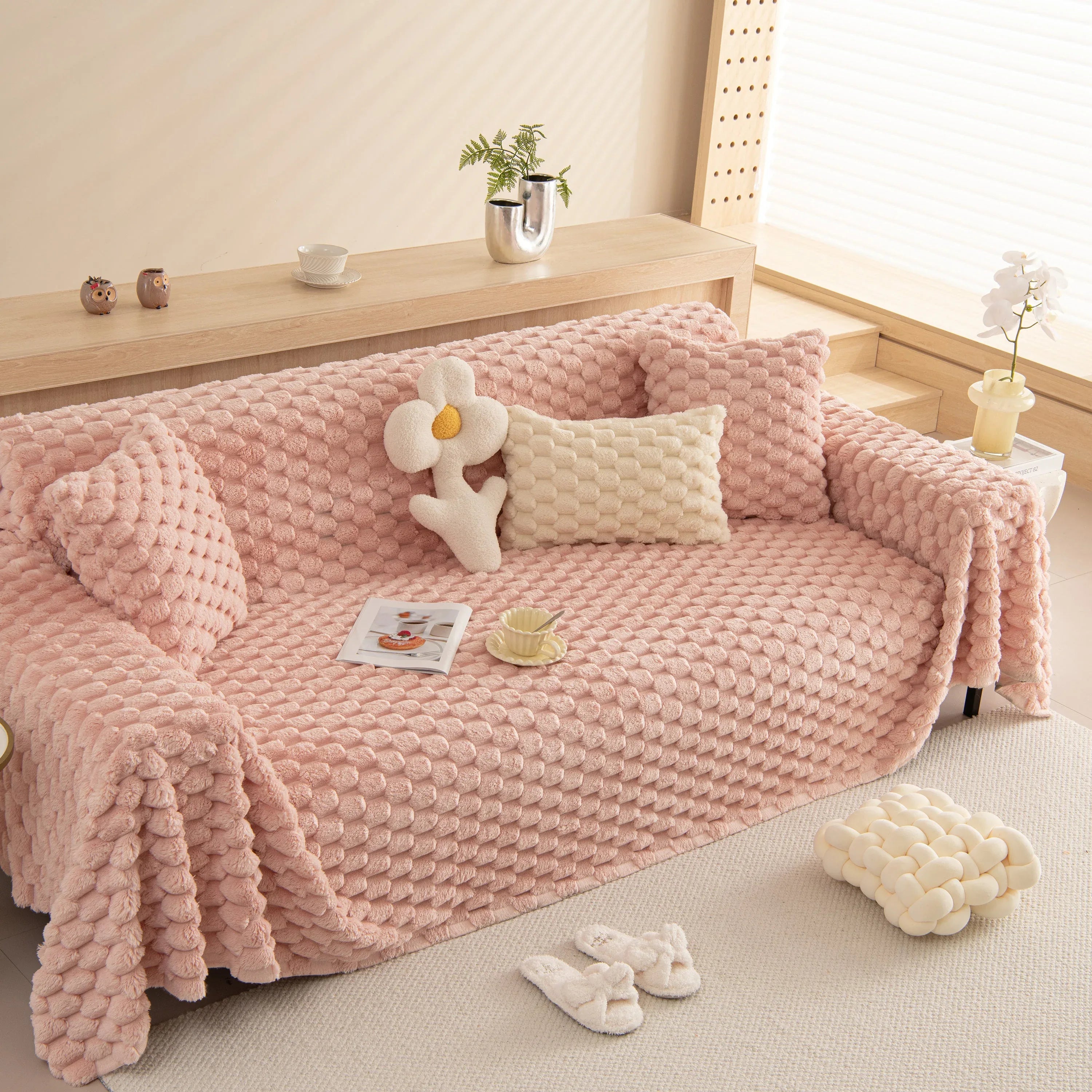 Thick Plush Faux Fur Couch Cover Blanket Warm Fuzzy Blanket Couch Protector for Winter - TaroTextile