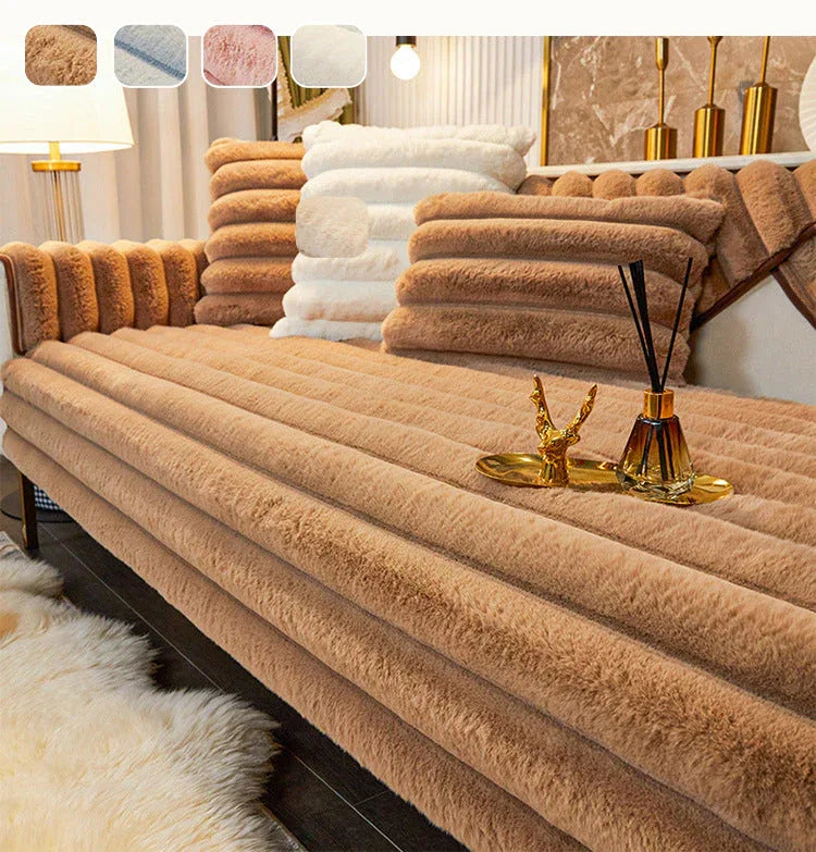 Thicken Faux Fur Rabbit Plush Sofa Cover Non-slip Slipcover Seat European Couch Cover Sofa Towel for Living Room Decor - TaroTextile