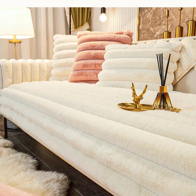 Thicken Faux Fur Rabbit Plush Sofa Cover Non-slip Slipcover Seat European Couch Cover Sofa Towel for Living Room Decor - TaroTextile