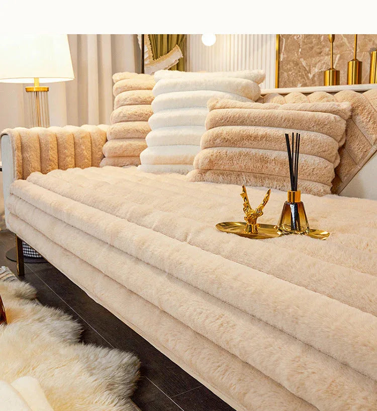 Thicken Faux Fur Rabbit Plush Sofa Cover Non-slip Slipcover Seat European Couch Cover Sofa Towel for Living Room Decor - TaroTextile