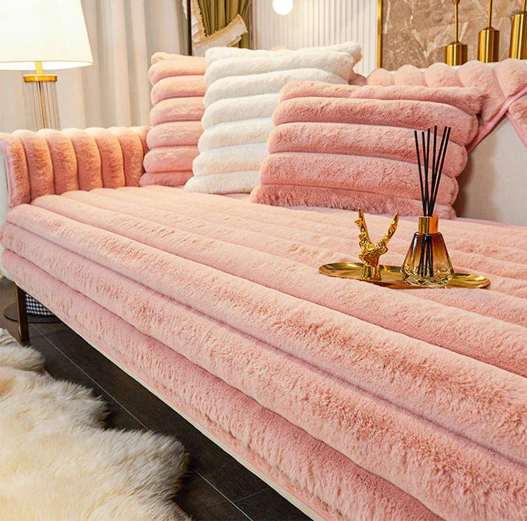 Thicken Faux Fur Rabbit Plush Sofa Cover Non-slip Slipcover Seat European Couch Cover Sofa Towel for Living Room Decor - TaroTextile