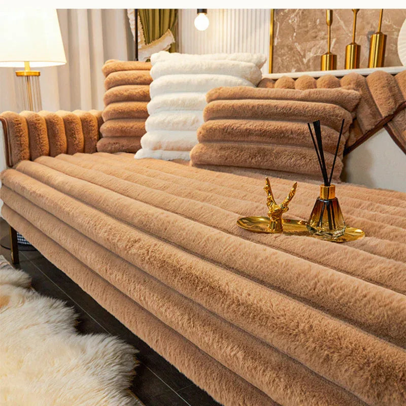 Thicken Faux Fur Rabbit Plush Sofa Cover Non-slip Slipcover Seat European Couch Cover Sofa Towel for Living Room Decor - TaroTextile