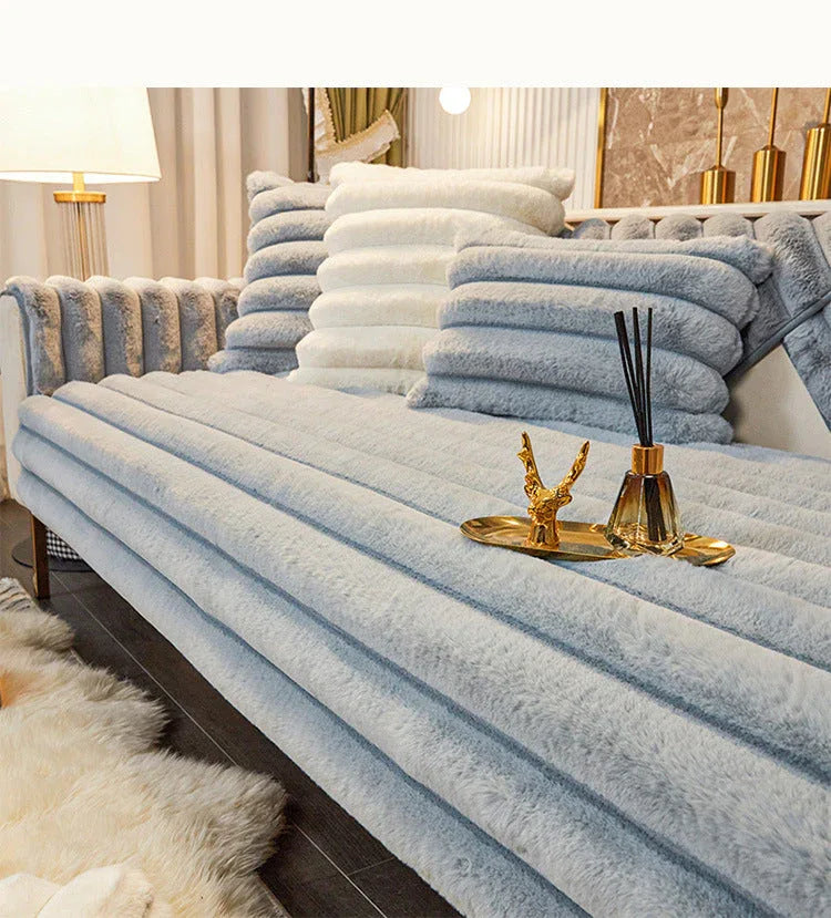 Thicken Faux Fur Rabbit Plush Sofa Cover Non-slip Slipcover Seat European Couch Cover Sofa Towel for Living Room Decor - TaroTextile