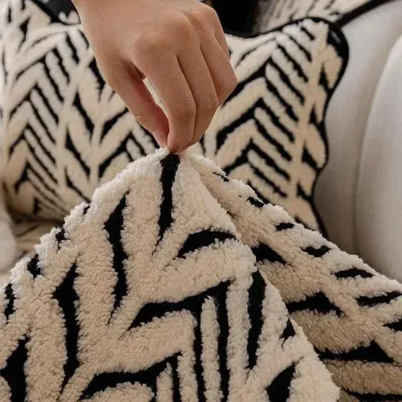 Thicken Stripe Plush Sofa Cover Cozy Warm Anti-slip Cushion Cover - TaroTextile