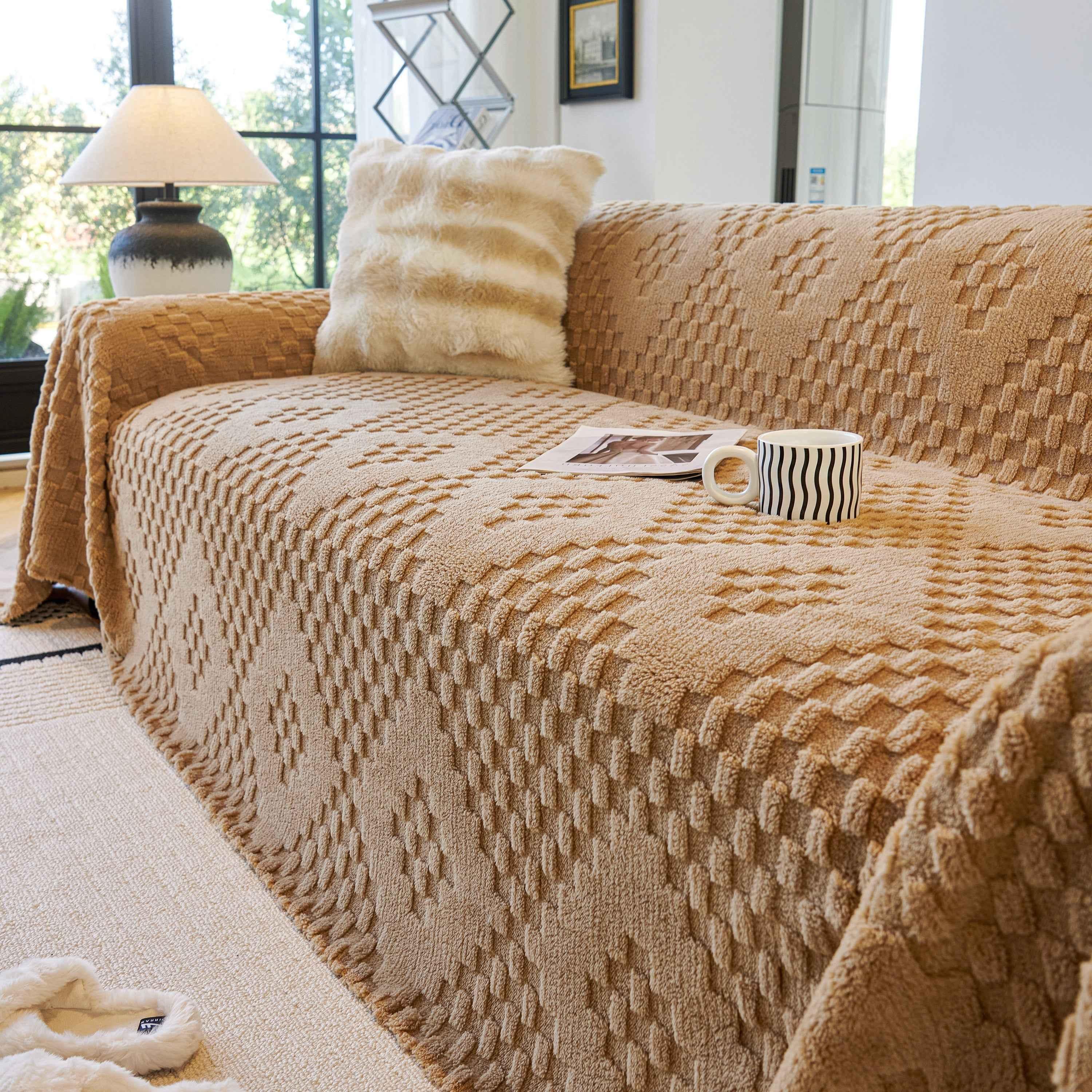 Thickened 3D Plush Premium Living Spaces Couch Covers Soft and Warm Couch Protector Blanket - TaroTextile