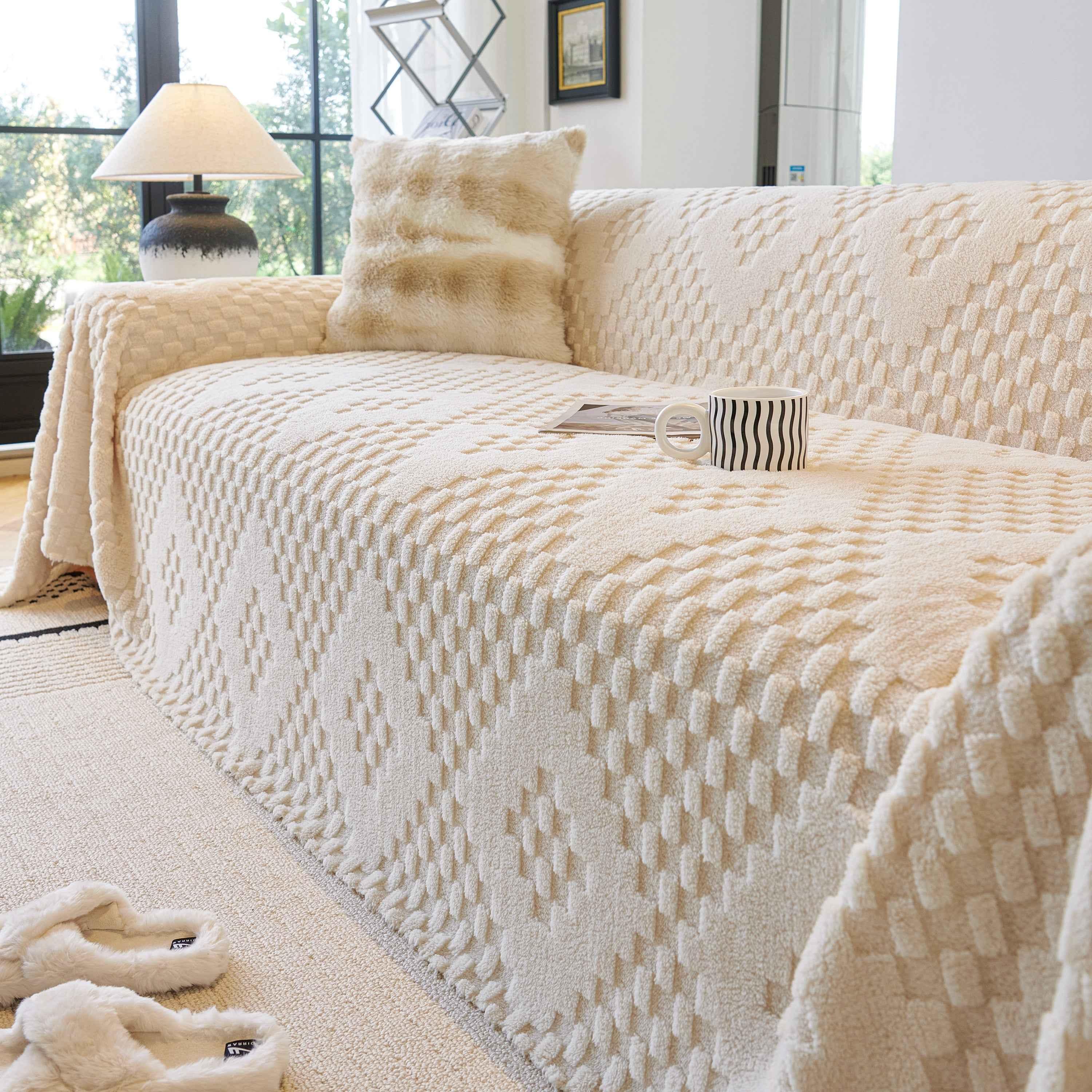 Thickened 3D Plush Premium Living Spaces Couch Covers Soft and Warm Couch Protector Blanket - TaroTextile