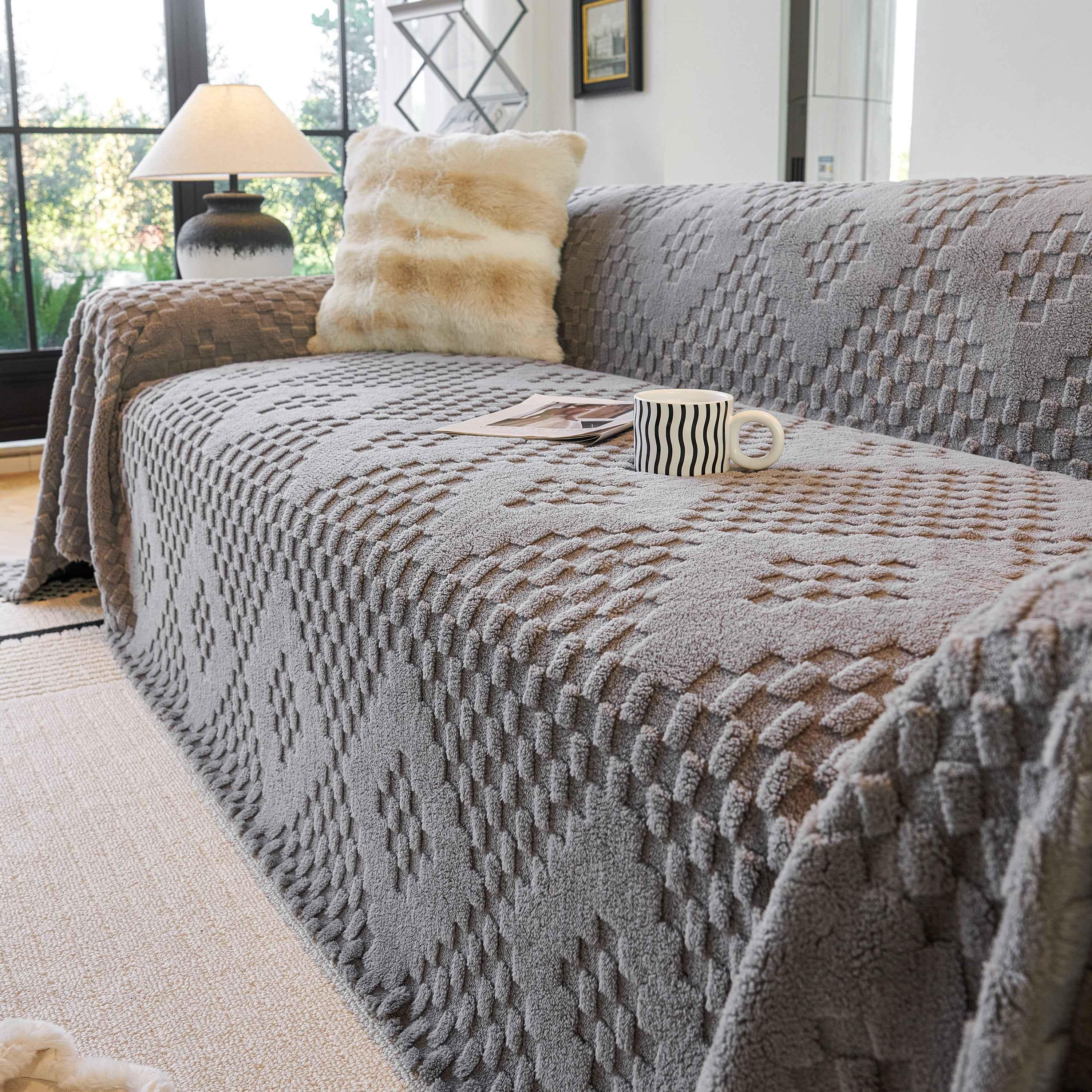 Thickened 3D Plush Premium Living Spaces Couch Covers Soft and Warm Couch Protector Blanket - TaroTextile
