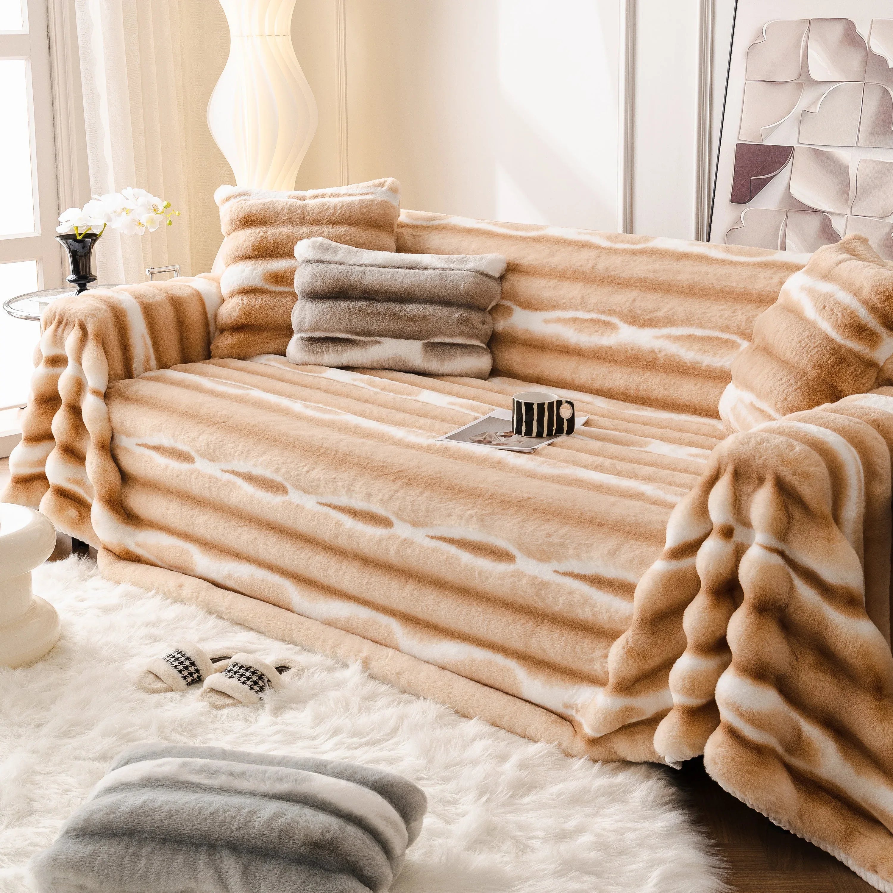 Ultra Soft Faux Fur Couch Cover – Large, Fluffy, and Elegant Sofa Throw Blanket - TaroTextile