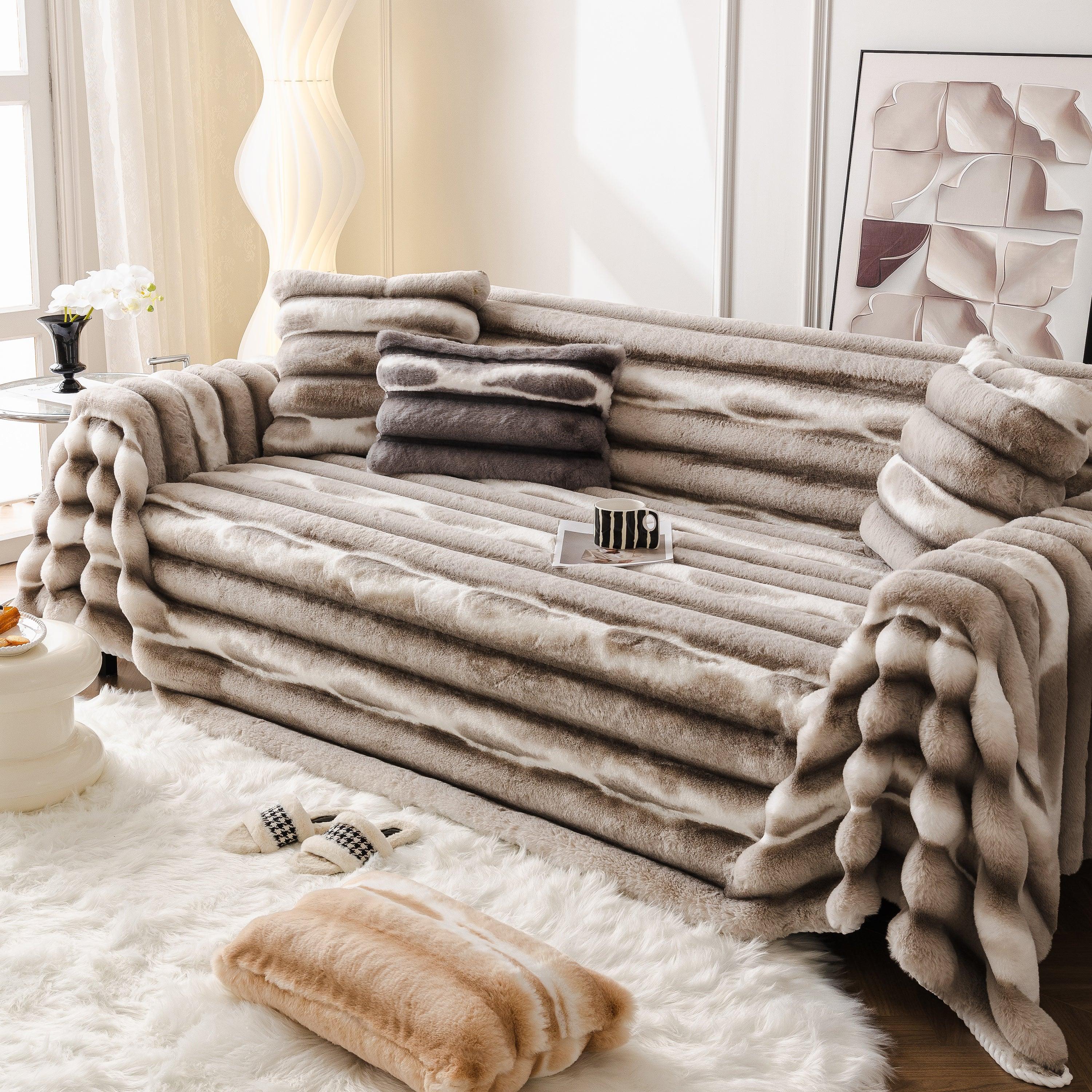 Ultra Soft Faux Fur Couch Cover – Large, Fluffy, and Elegant Sofa Throw Blanket - TaroTextile