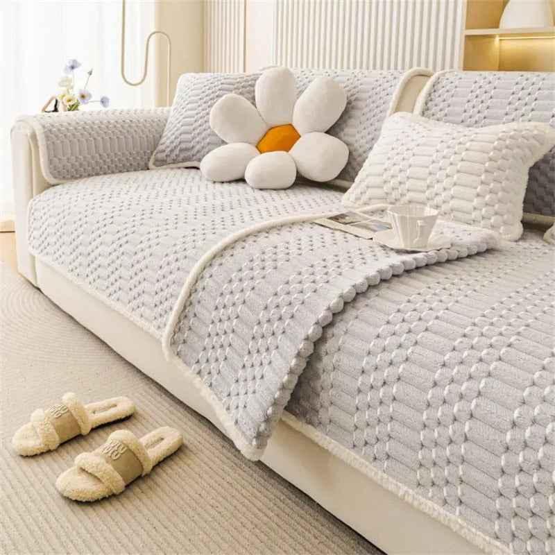 Velvet Couch Cover Cozy Plush Sectional Sofa Cover Sofa Slipcovers - TaroTextile