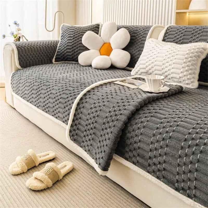 Velvet Couch Cover Cozy Plush Sectional Sofa Cover Sofa Slipcovers - TaroTextile