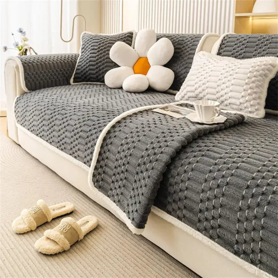 Velvet Couch Cover Cozy Plush Sectional Sofa Cover Sofa Slipcovers - TaroTextile