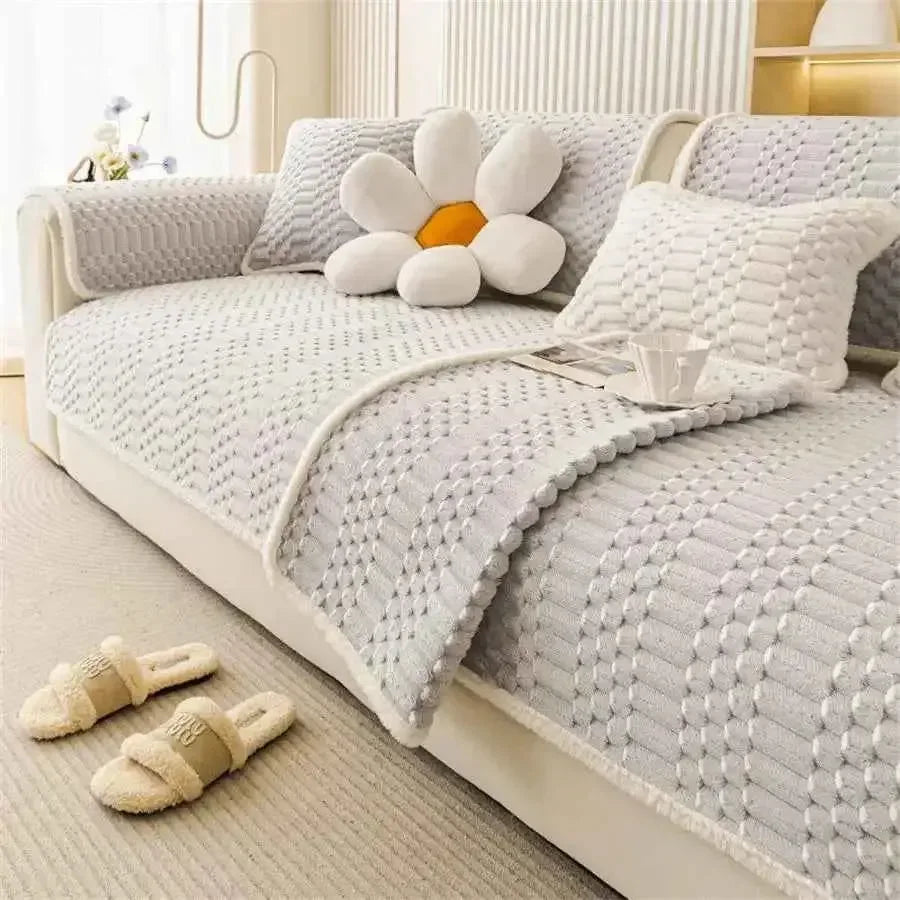 Velvet Couch Cover Cozy Plush Sectional Sofa Cover Sofa Slipcovers - TaroTextile