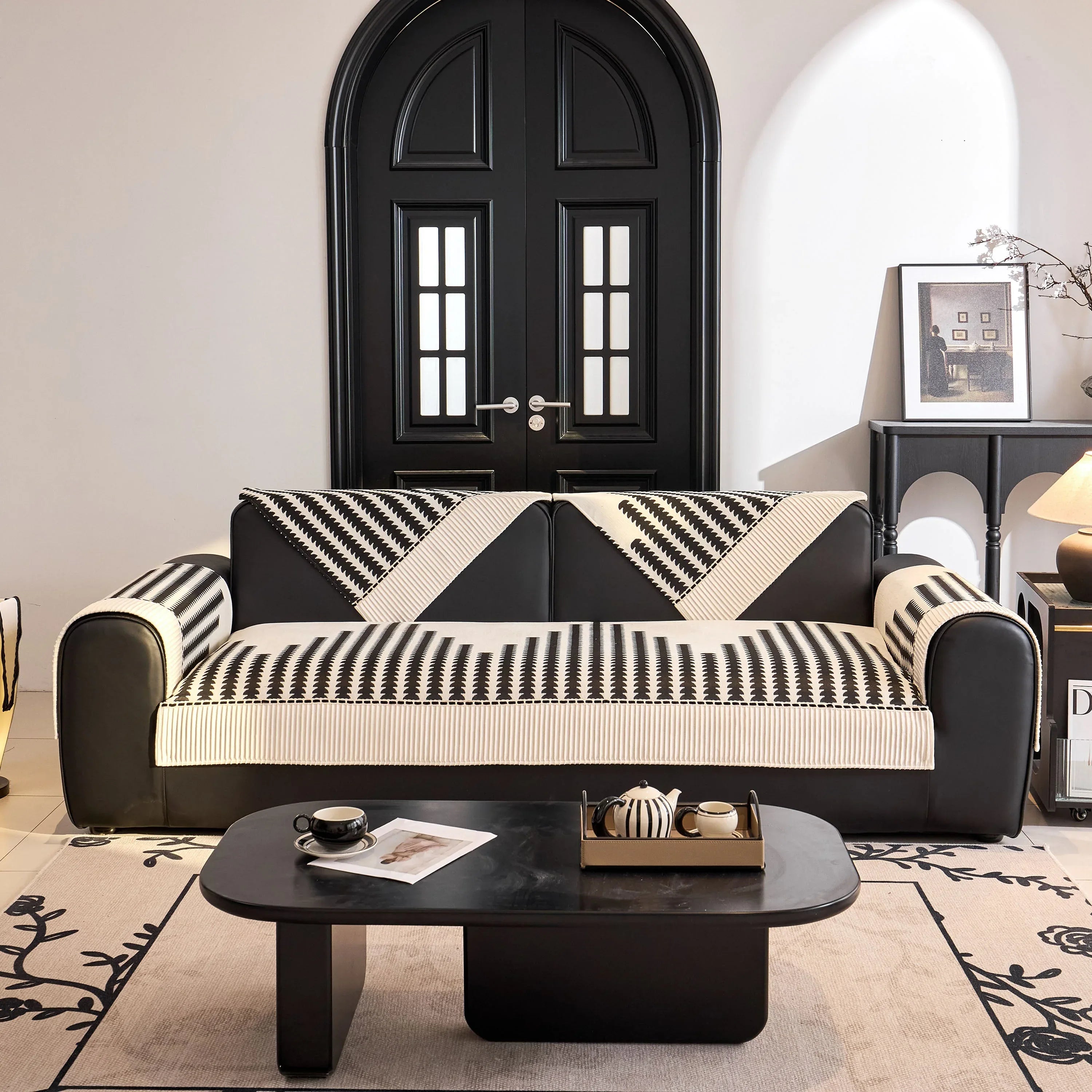 Vertical Stripes Sectional Sofa Cover Slipcover - Non-Slip, Fits L-Shape Couches - TaroTextile