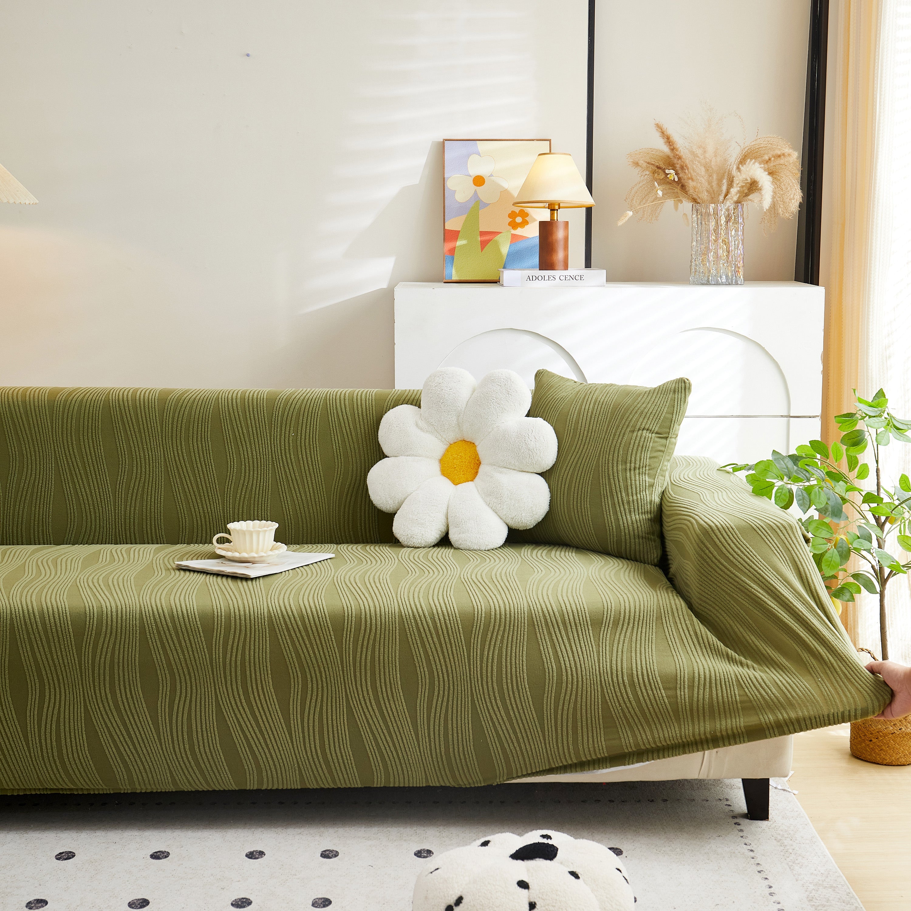 Textured Wave Stretch Sofa Couch Cover, Soft Washable Spandex Furniture Slipcovers