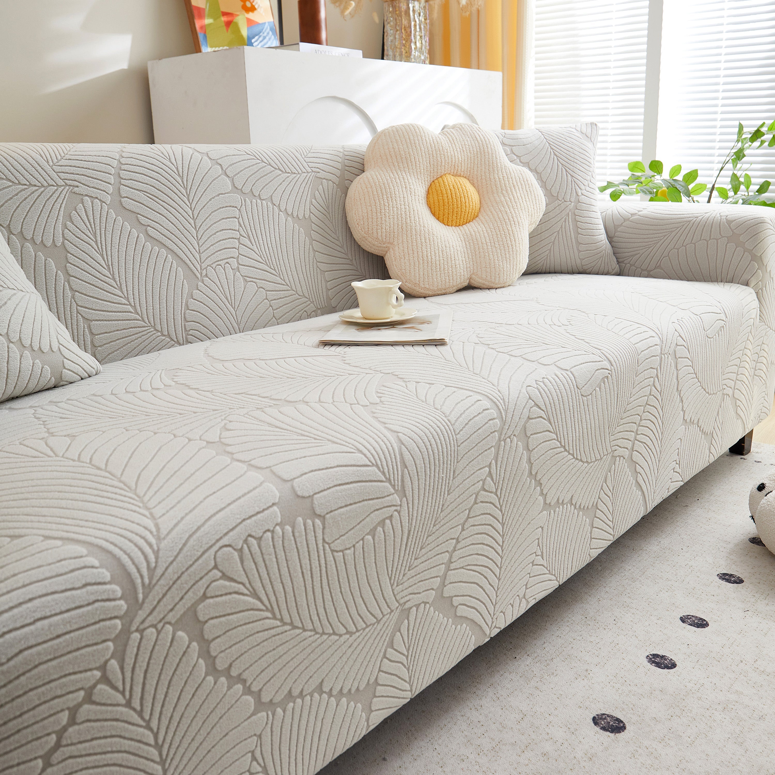 Jacquard Leaf Stretch Sofa Protector Cover Soft Washable Spandex Couch Slipcover