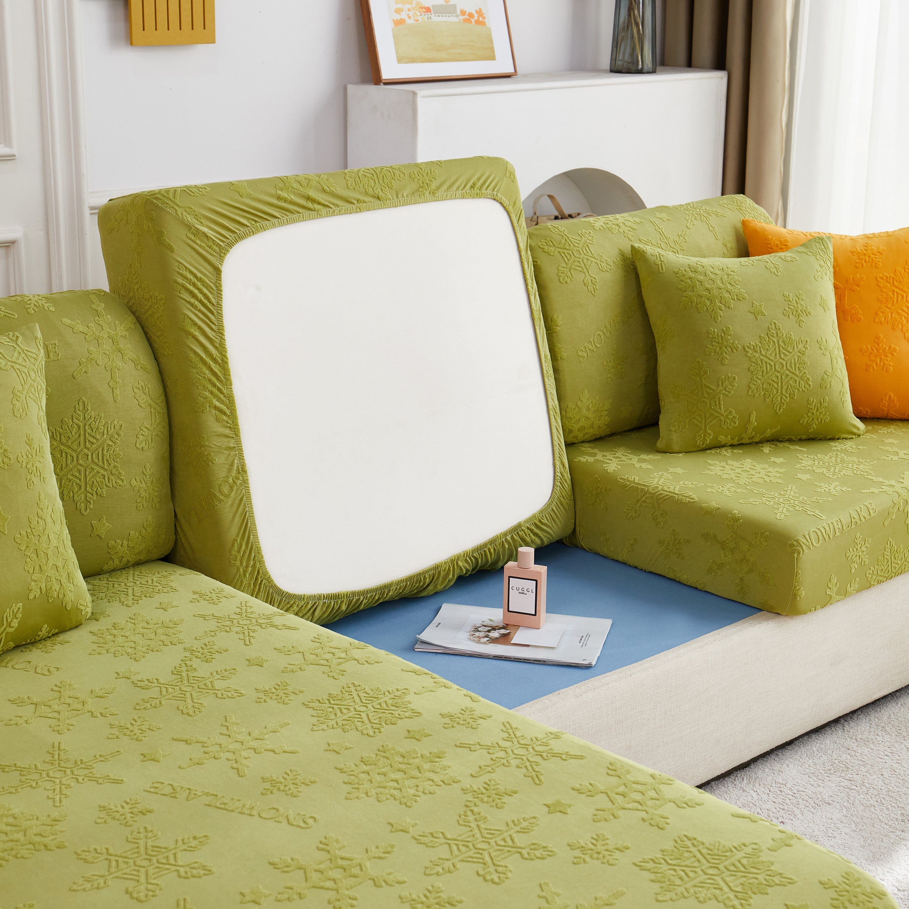 Cooling Silk Fabric Stretchable Cushion Cover, Non-Slip Furniture Protector for Kids, Chaise Lounge Cushion Covers