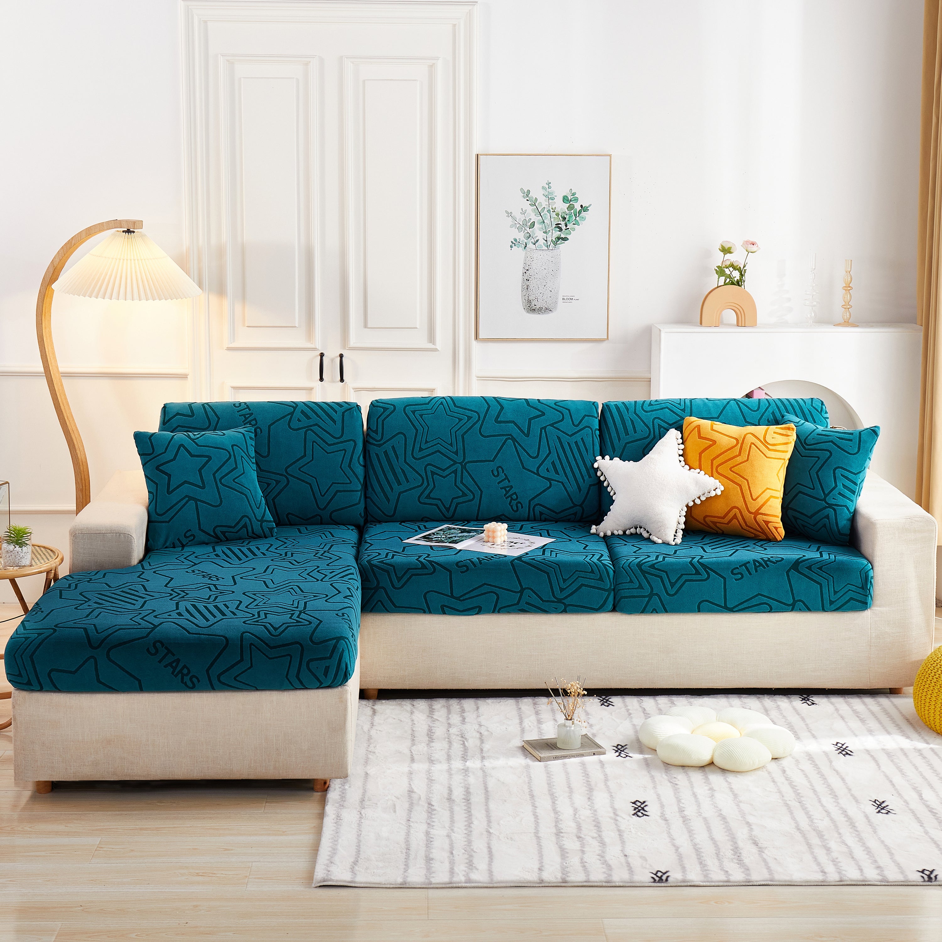 Starry Sky Jacquard Fleece Stretchable Non-Slip Cushion Covers Furniture Covers for L-Shaped Couch