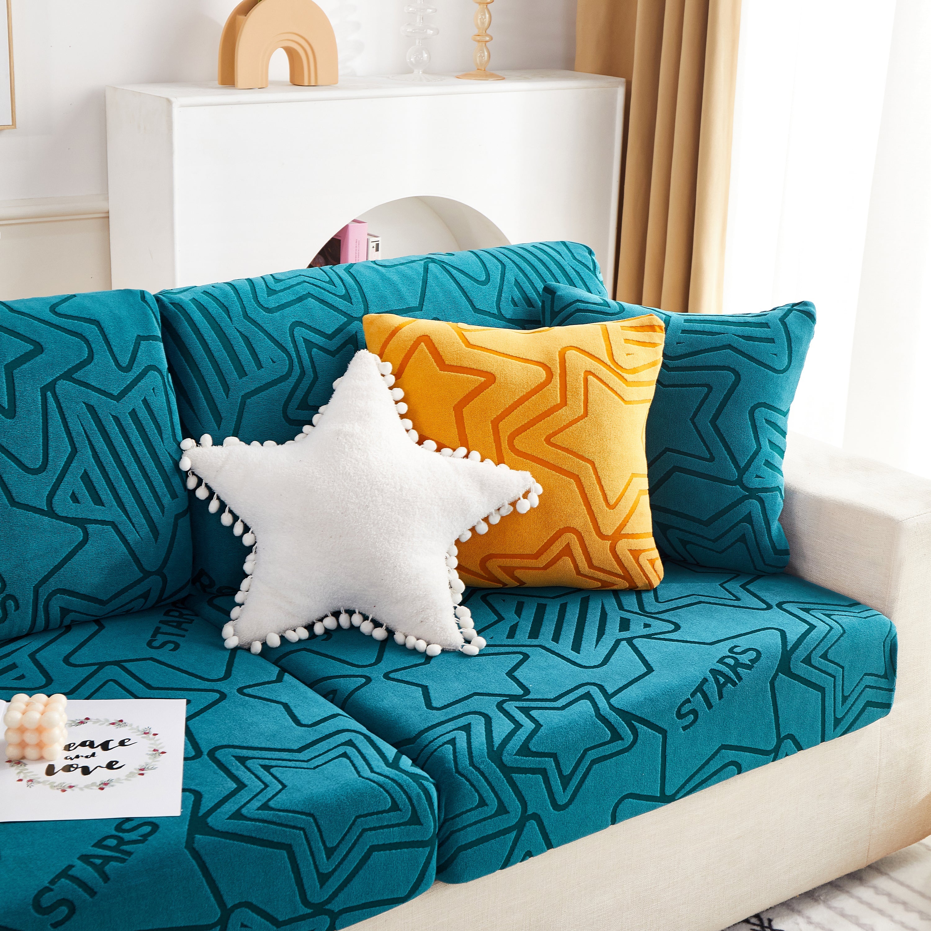 Starry Sky Jacquard Fleece Stretchable Non-Slip Cushion Covers Furniture Covers for L-Shaped Couch