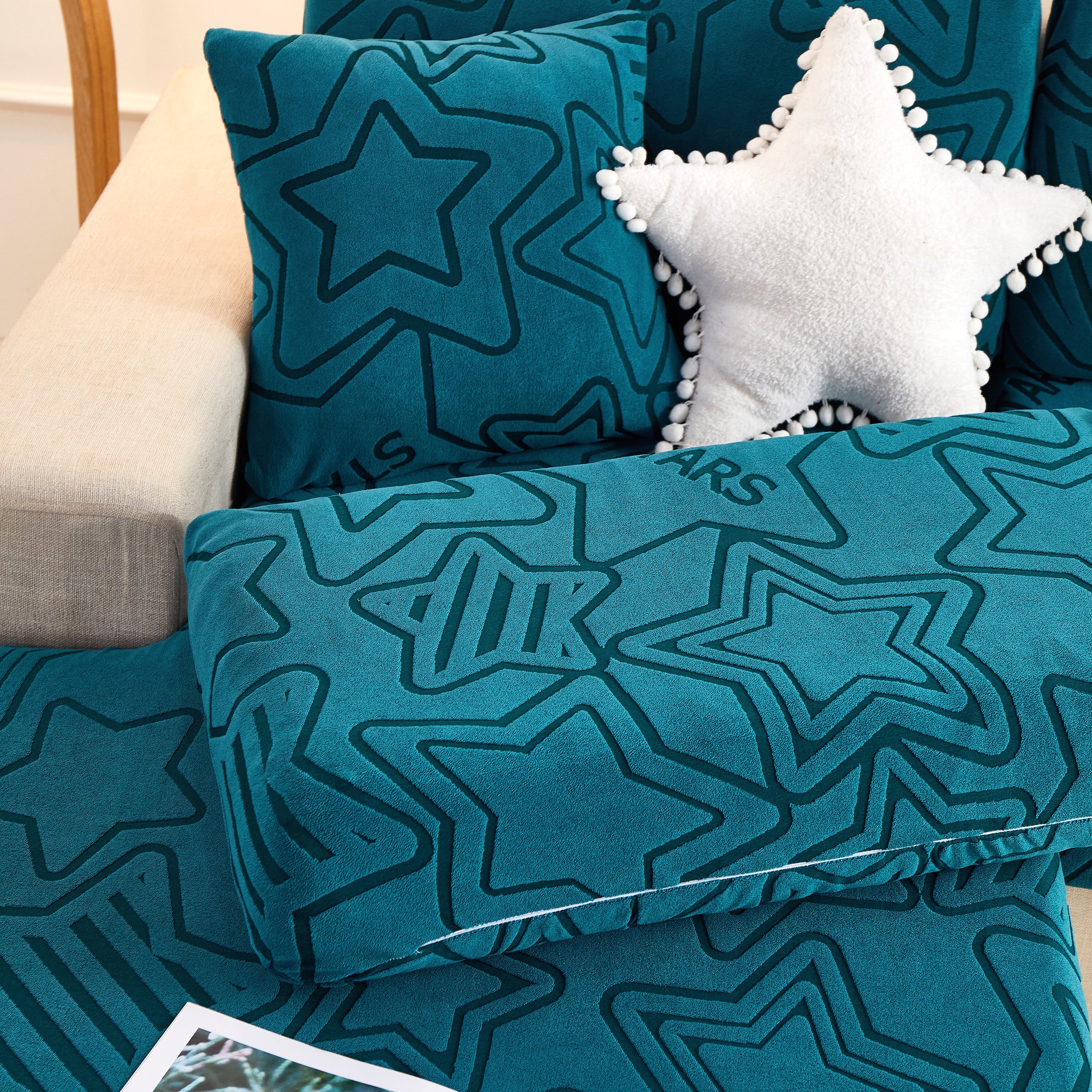 Starry Sky Jacquard Fleece Stretchable Non-Slip Cushion Covers Furniture Covers for L-Shaped Couch