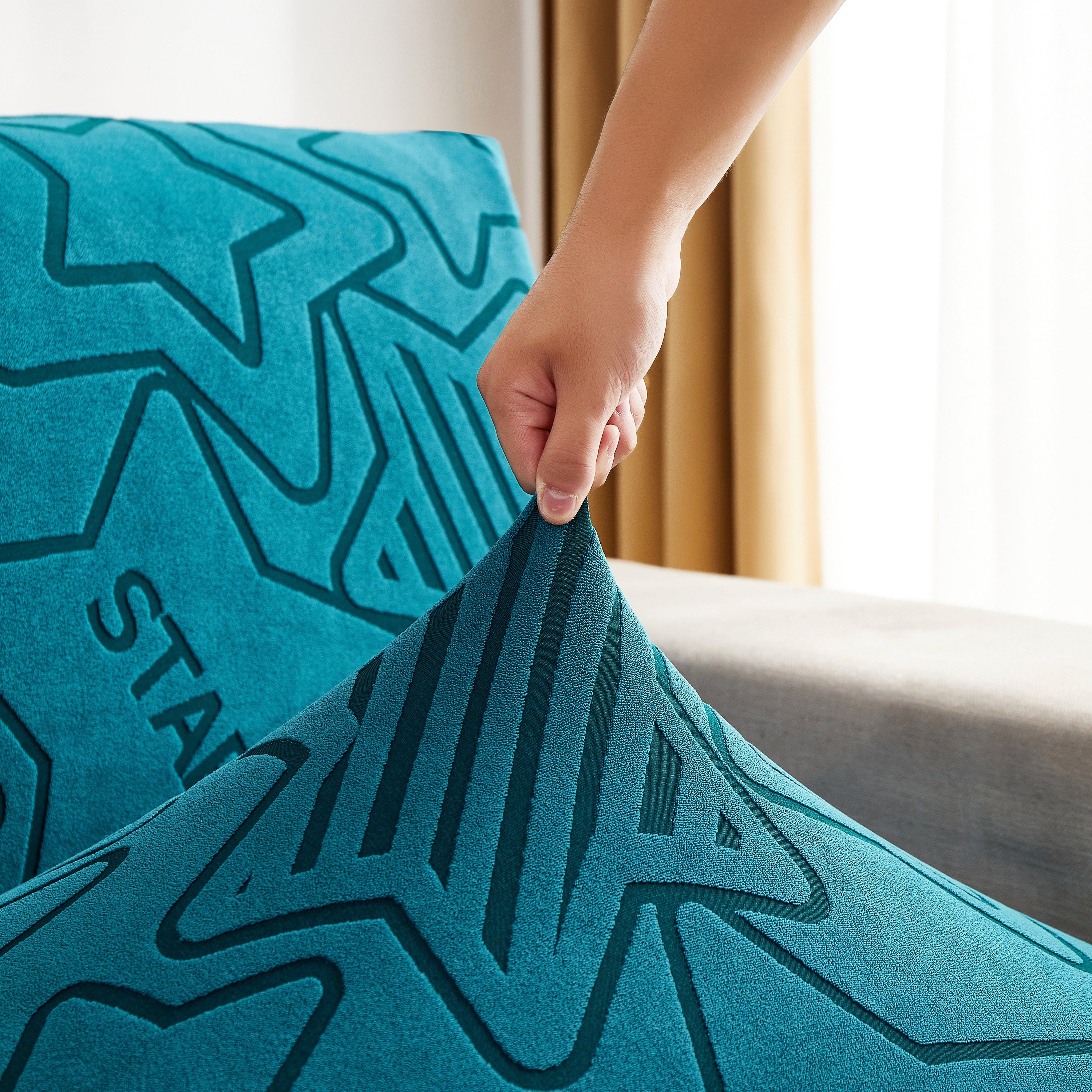 Starry Sky Jacquard Fleece Stretchable Non-Slip Cushion Covers Furniture Covers for L-Shaped Couch