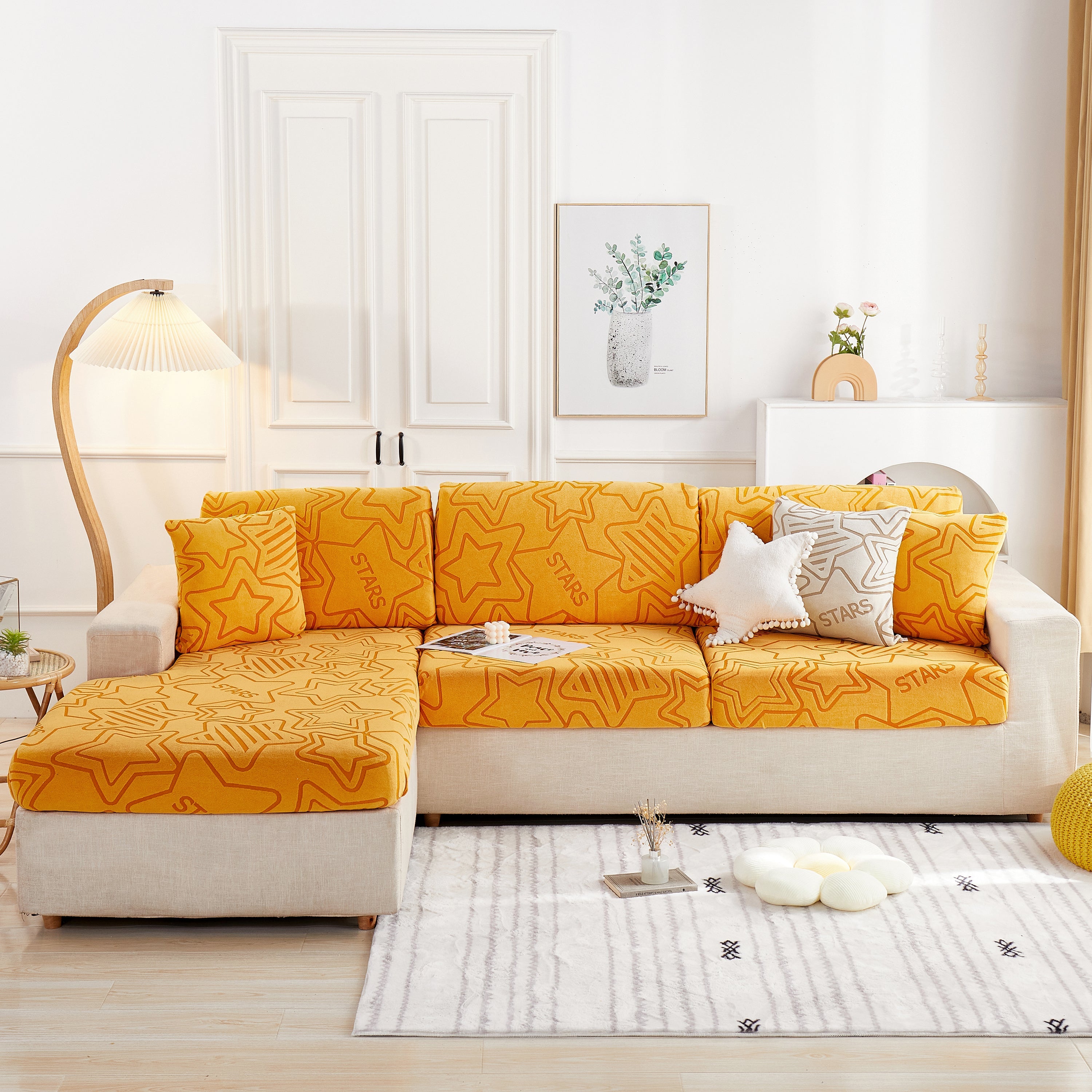 Starry Sky Jacquard Fleece Stretchable Non-Slip Cushion Covers Furniture Covers for L-Shaped Couch