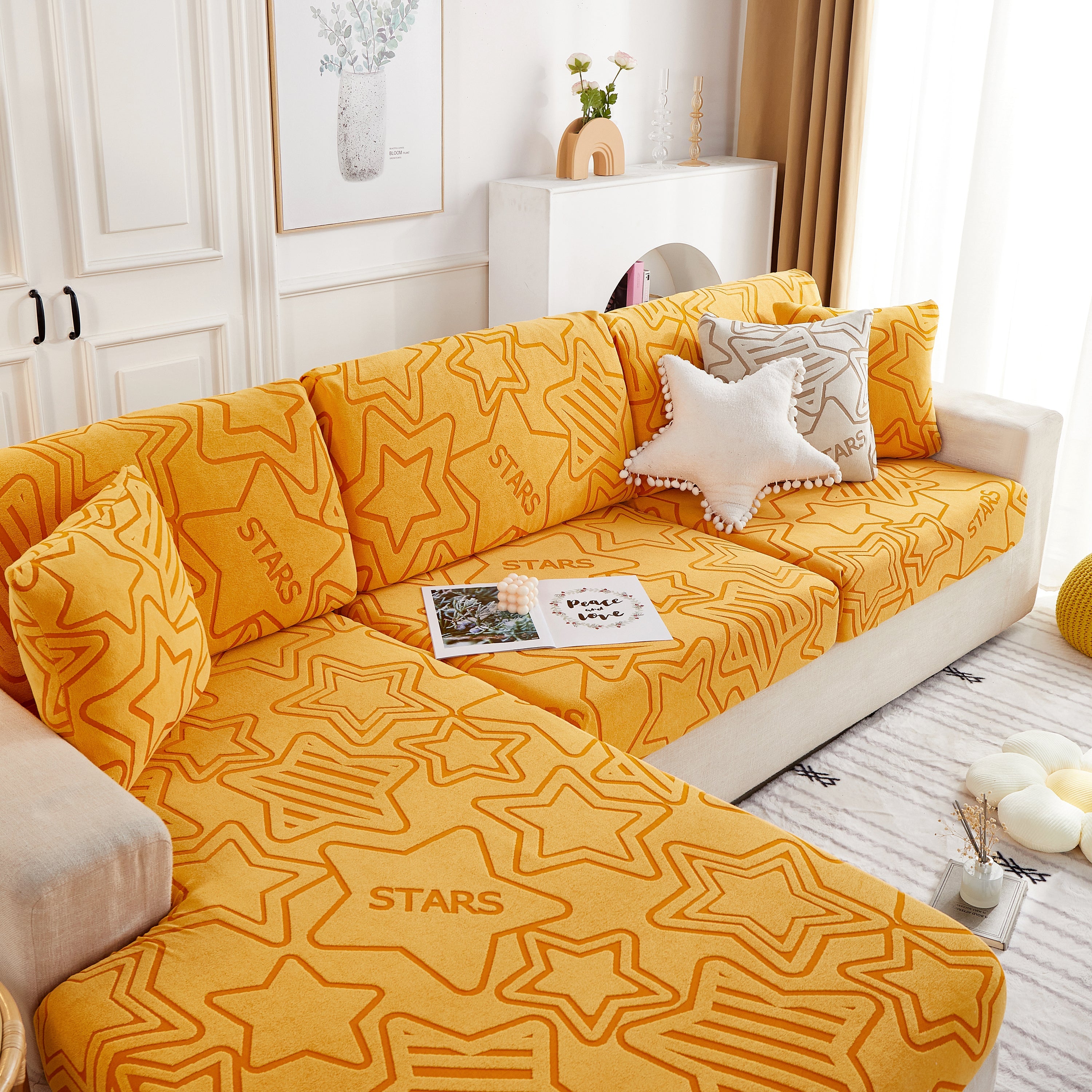 Starry Sky Jacquard Fleece Stretchable Non-Slip Cushion Covers Furniture Covers for L-Shaped Couch