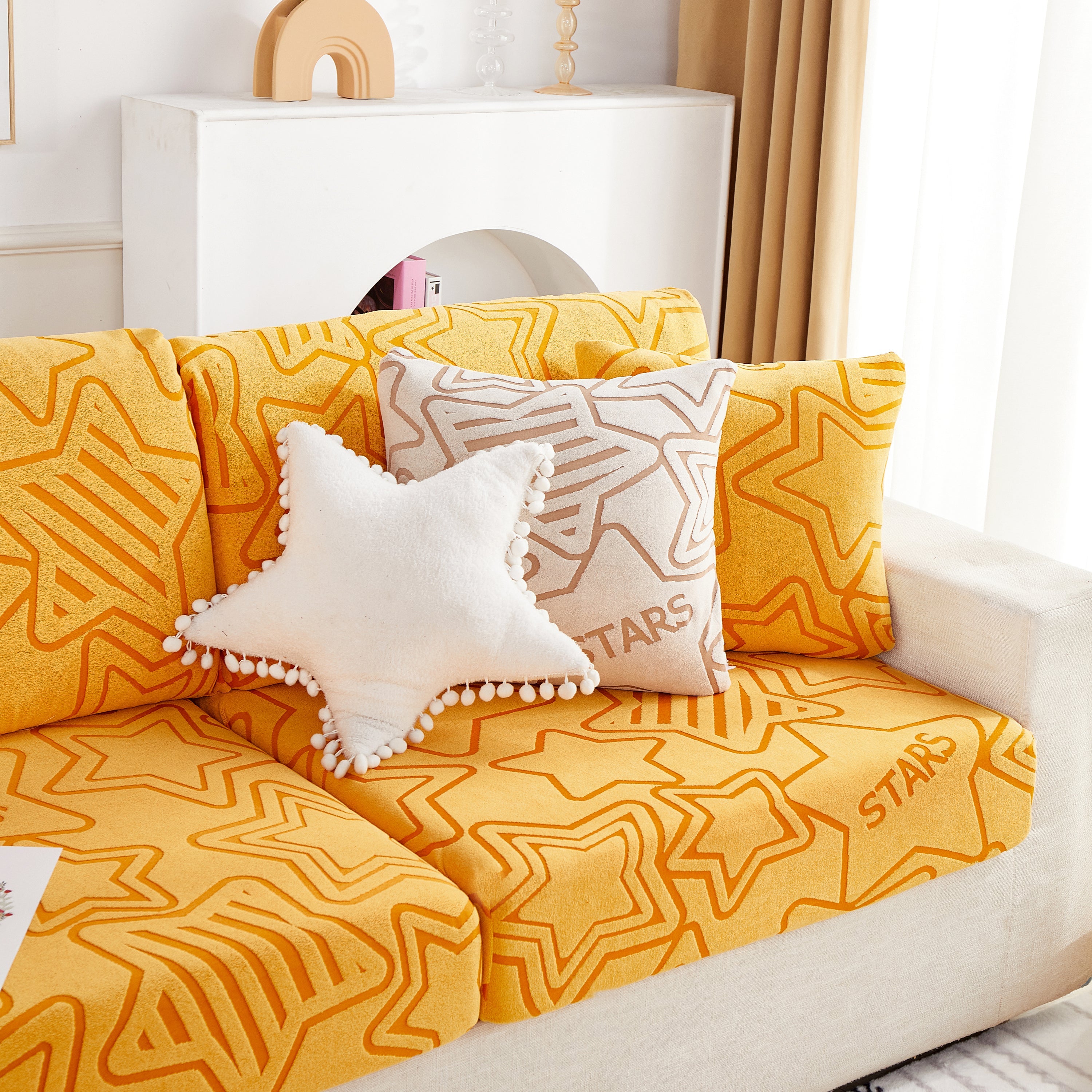 Starry Sky Jacquard Fleece Stretchable Non-Slip Cushion Covers Furniture Covers for L-Shaped Couch