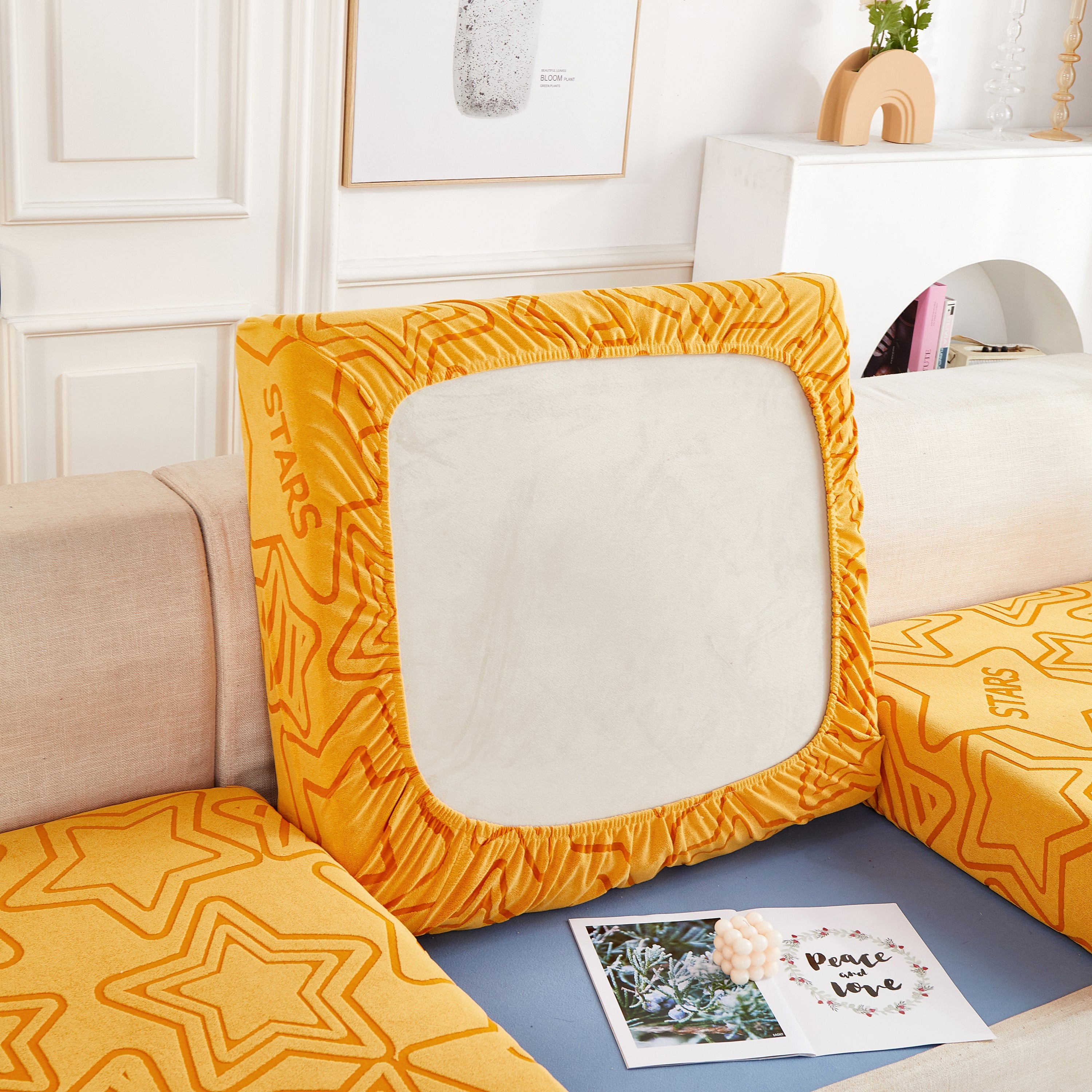 Starry Sky Jacquard Fleece Stretchable Non-Slip Cushion Covers Furniture Covers for L-Shaped Couch