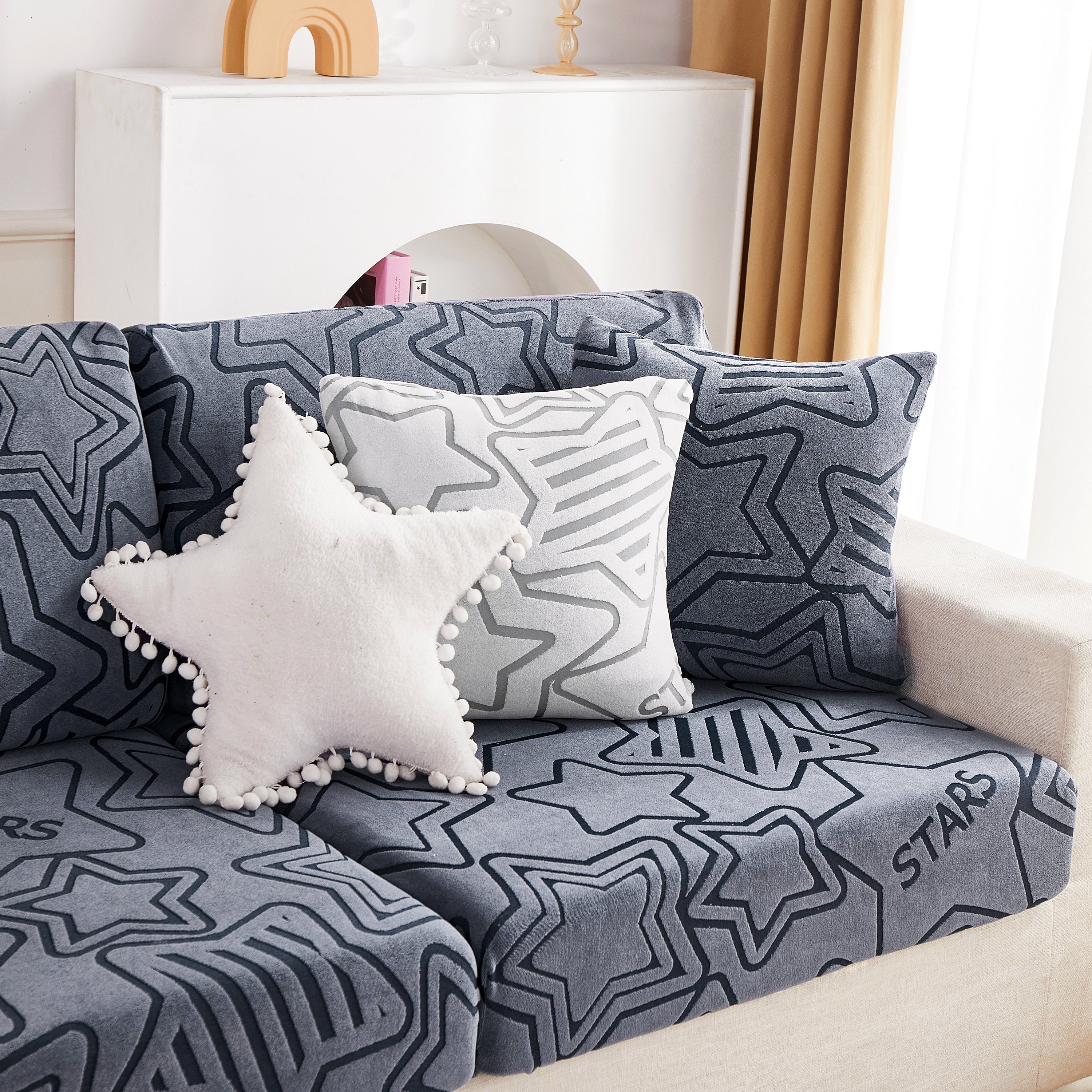 Starry Sky Jacquard Fleece Stretchable Non-Slip Cushion Covers Furniture Covers for L-Shaped Couch