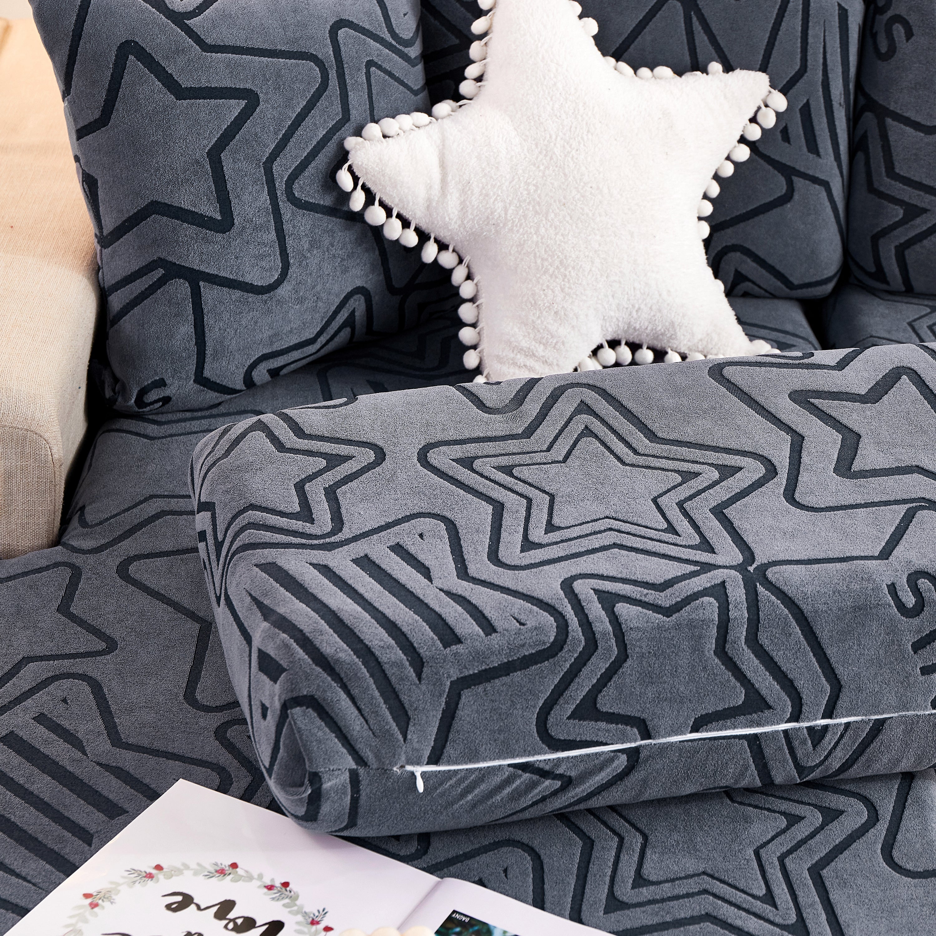 Starry Sky Jacquard Fleece Stretchable Non-Slip Cushion Covers Furniture Covers for L-Shaped Couch