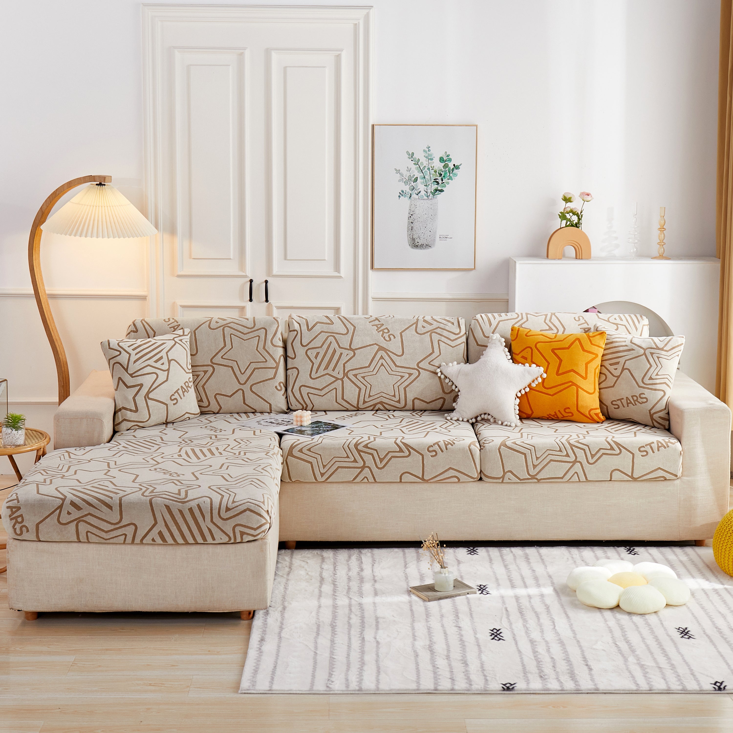 Starry Sky Jacquard Fleece Stretchable Non-Slip Cushion Covers Furniture Covers for L-Shaped Couch