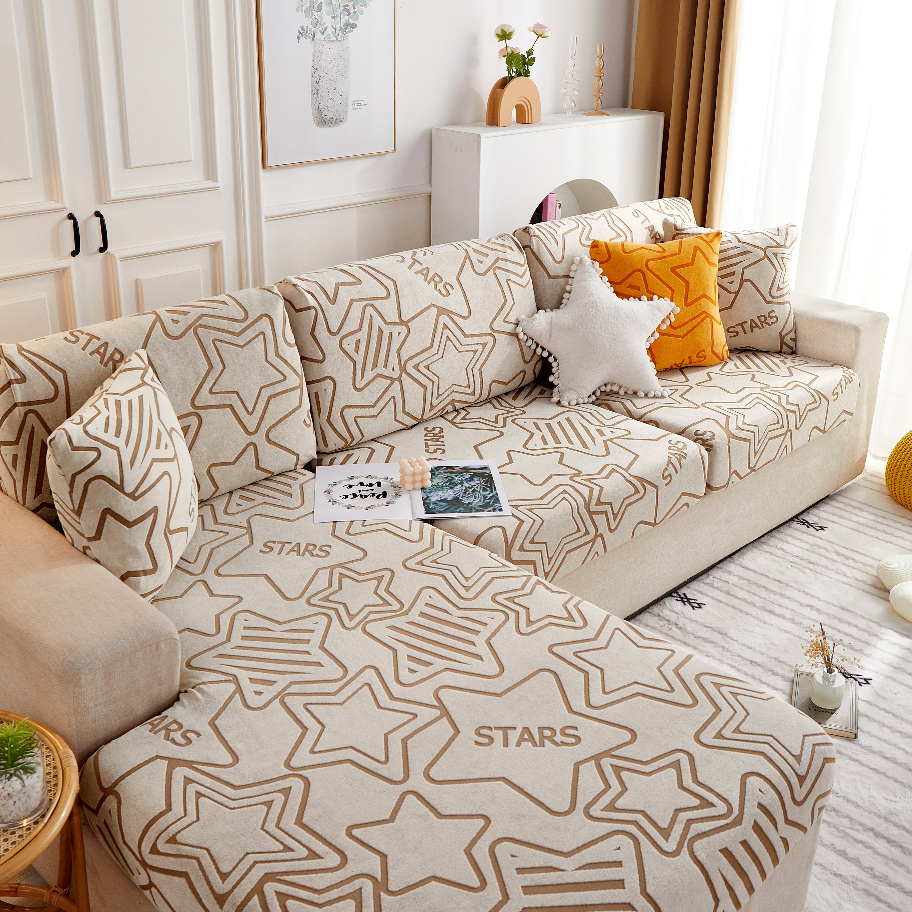 Starry Sky Jacquard Fleece Stretchable Non-Slip Cushion Covers Furniture Covers for L-Shaped Couch
