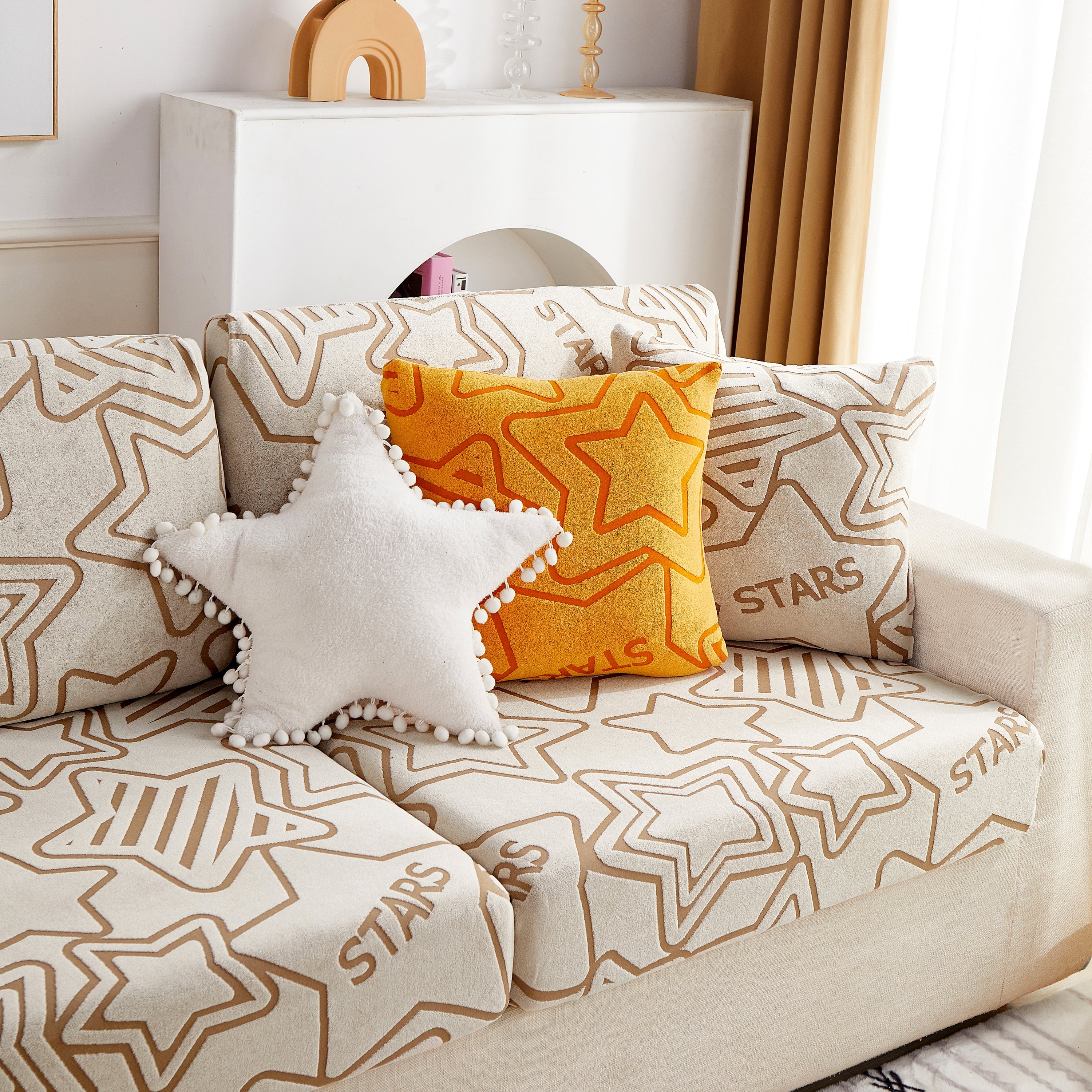 Starry Sky Jacquard Fleece Stretchable Non-Slip Cushion Covers Furniture Covers for L-Shaped Couch