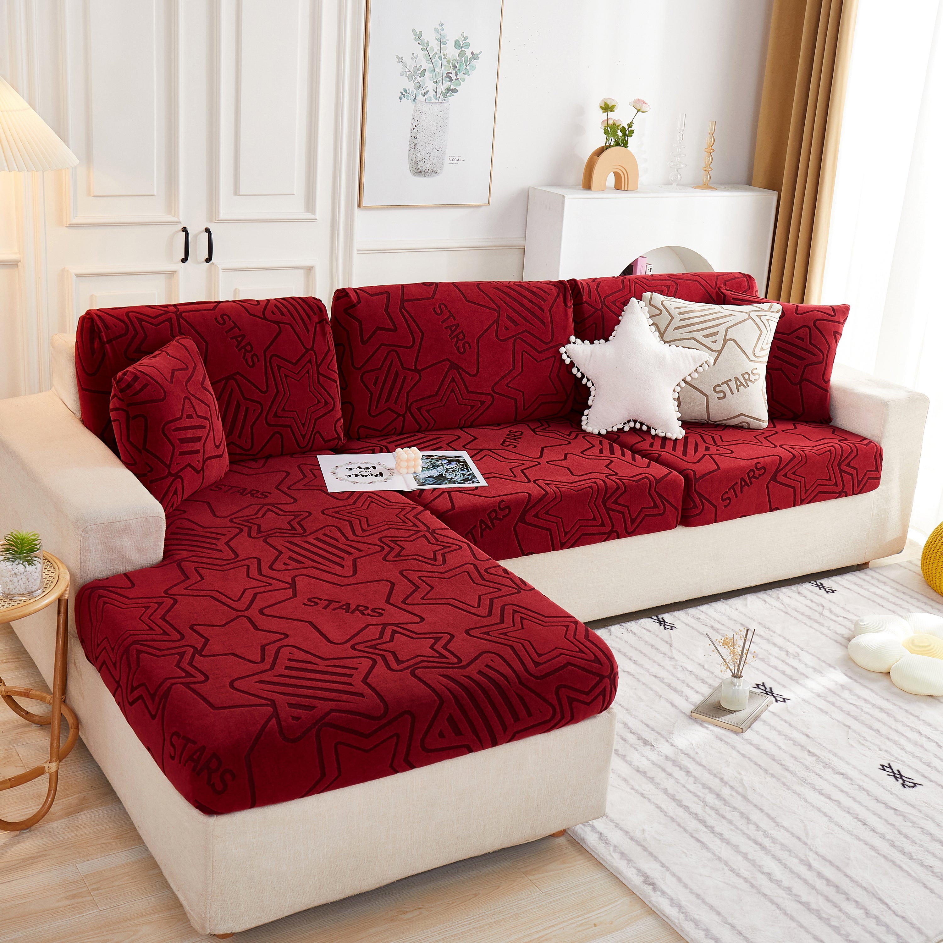 Starry Sky Jacquard Fleece Stretchable Non-Slip Cushion Covers Furniture Covers for L-Shaped Couch
