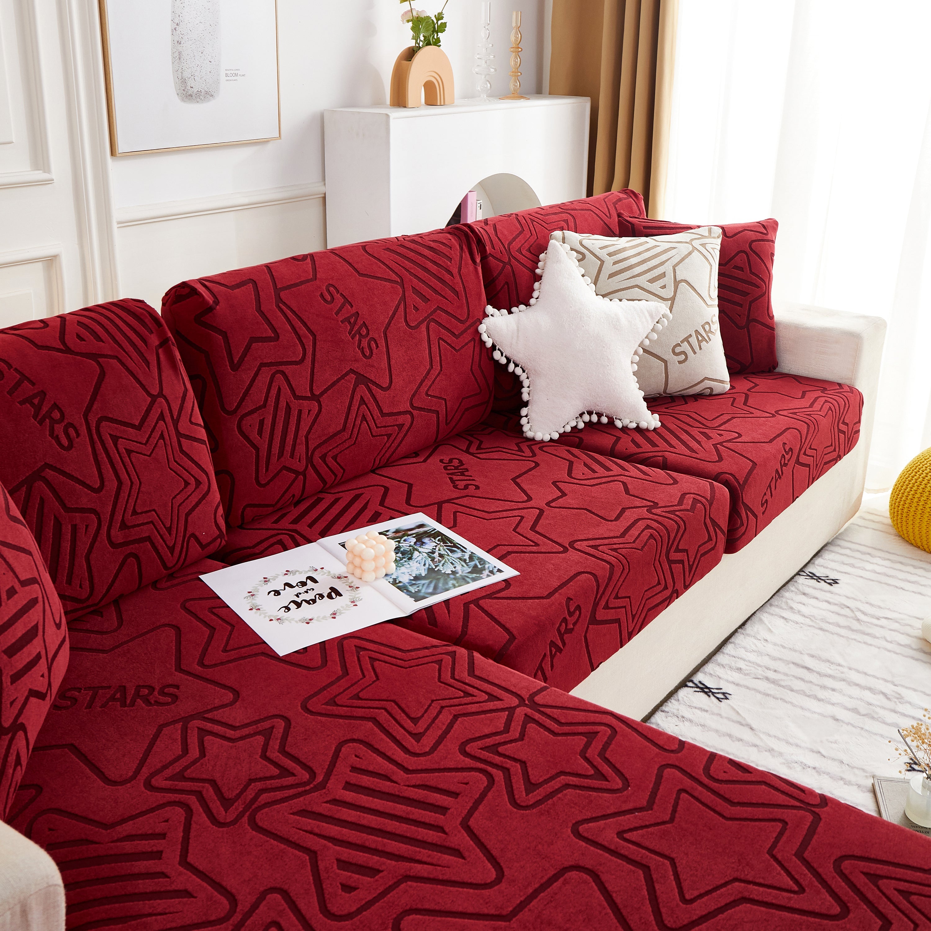 Starry Sky Jacquard Fleece Stretchable Non-Slip Cushion Covers Furniture Covers for L-Shaped Couch