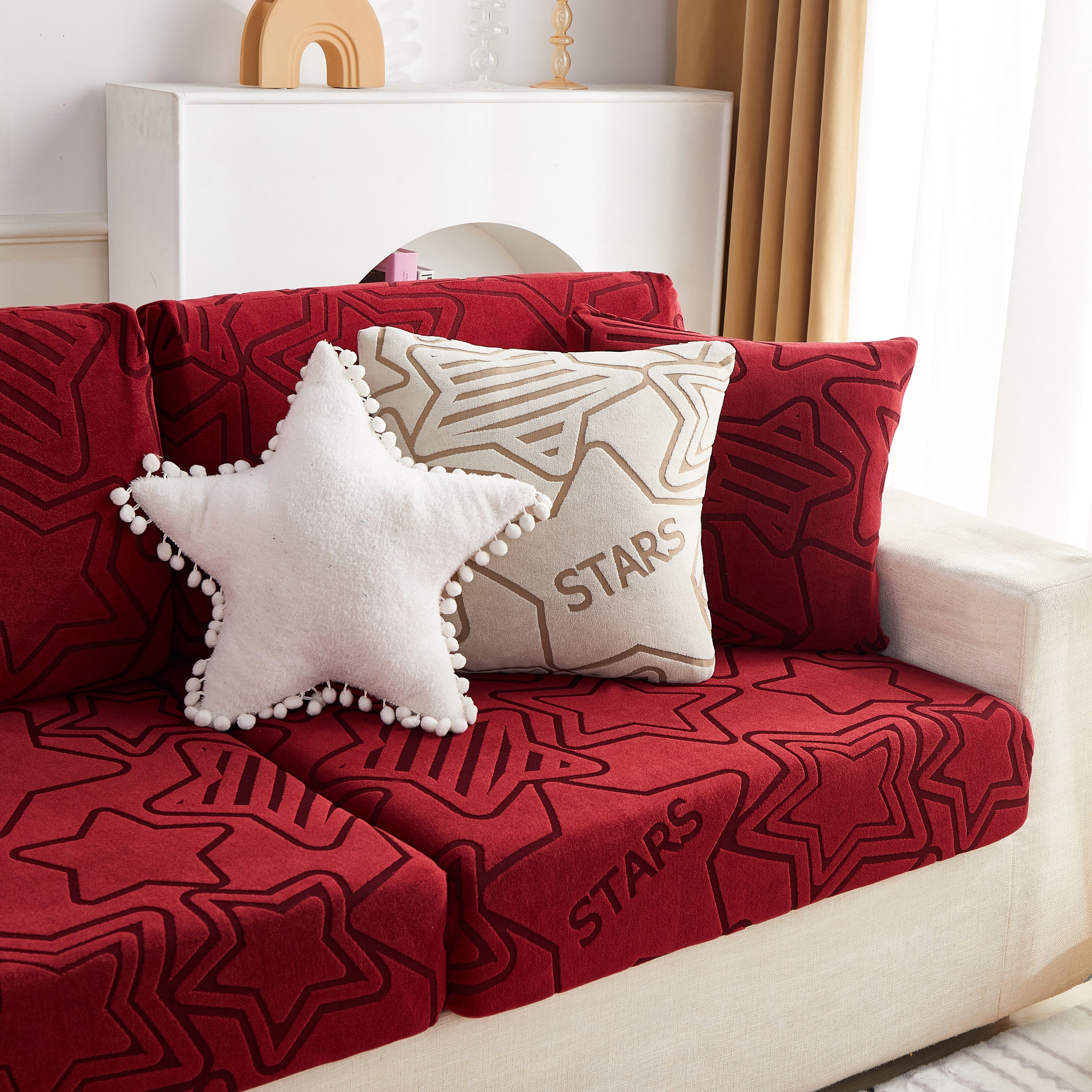 Starry Sky Jacquard Fleece Stretchable Non-Slip Cushion Covers Furniture Covers for L-Shaped Couch