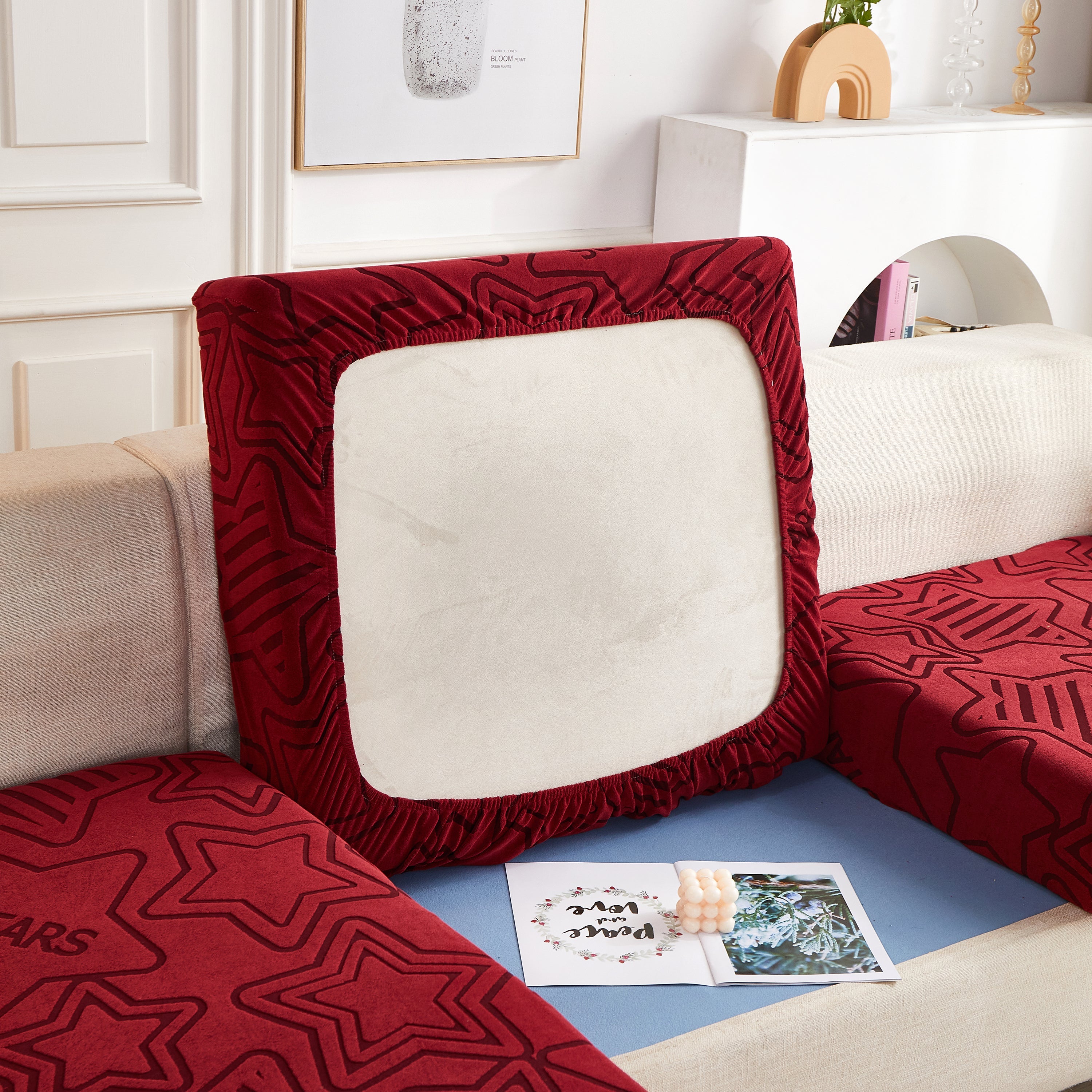 Starry Sky Jacquard Fleece Stretchable Non-Slip Cushion Covers Furniture Covers for L-Shaped Couch