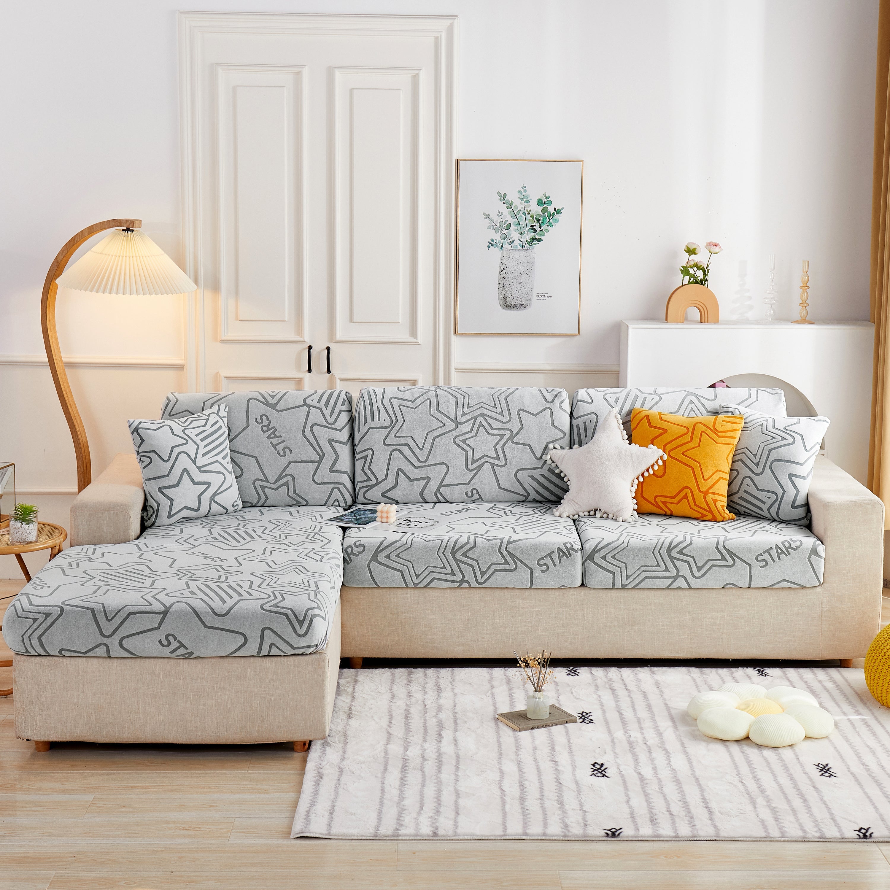 Starry Sky Jacquard Fleece Stretchable Non-Slip Cushion Covers Furniture Covers for L-Shaped Couch