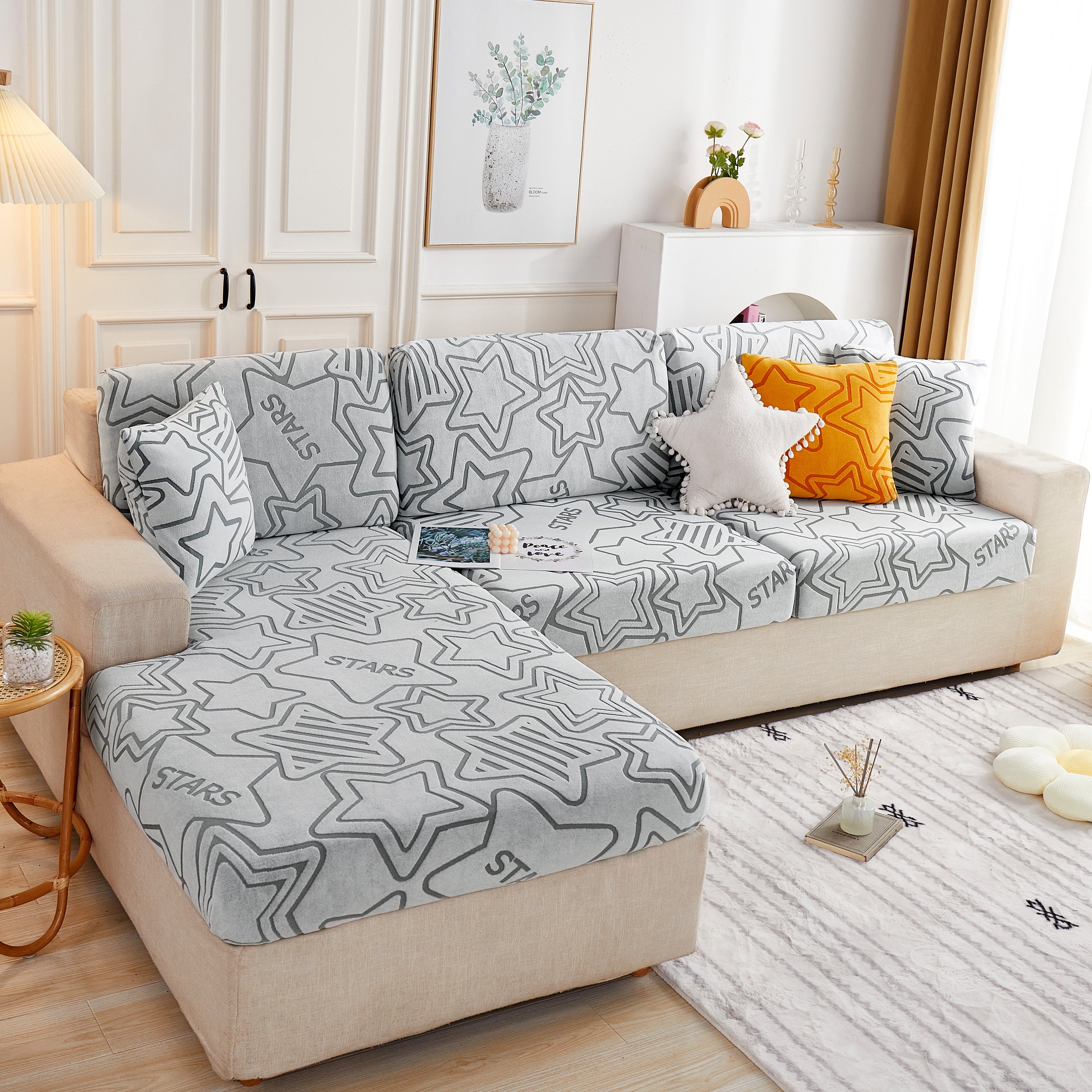 Starry Sky Jacquard Fleece Stretchable Non-Slip Cushion Covers Furniture Covers for L-Shaped Couch