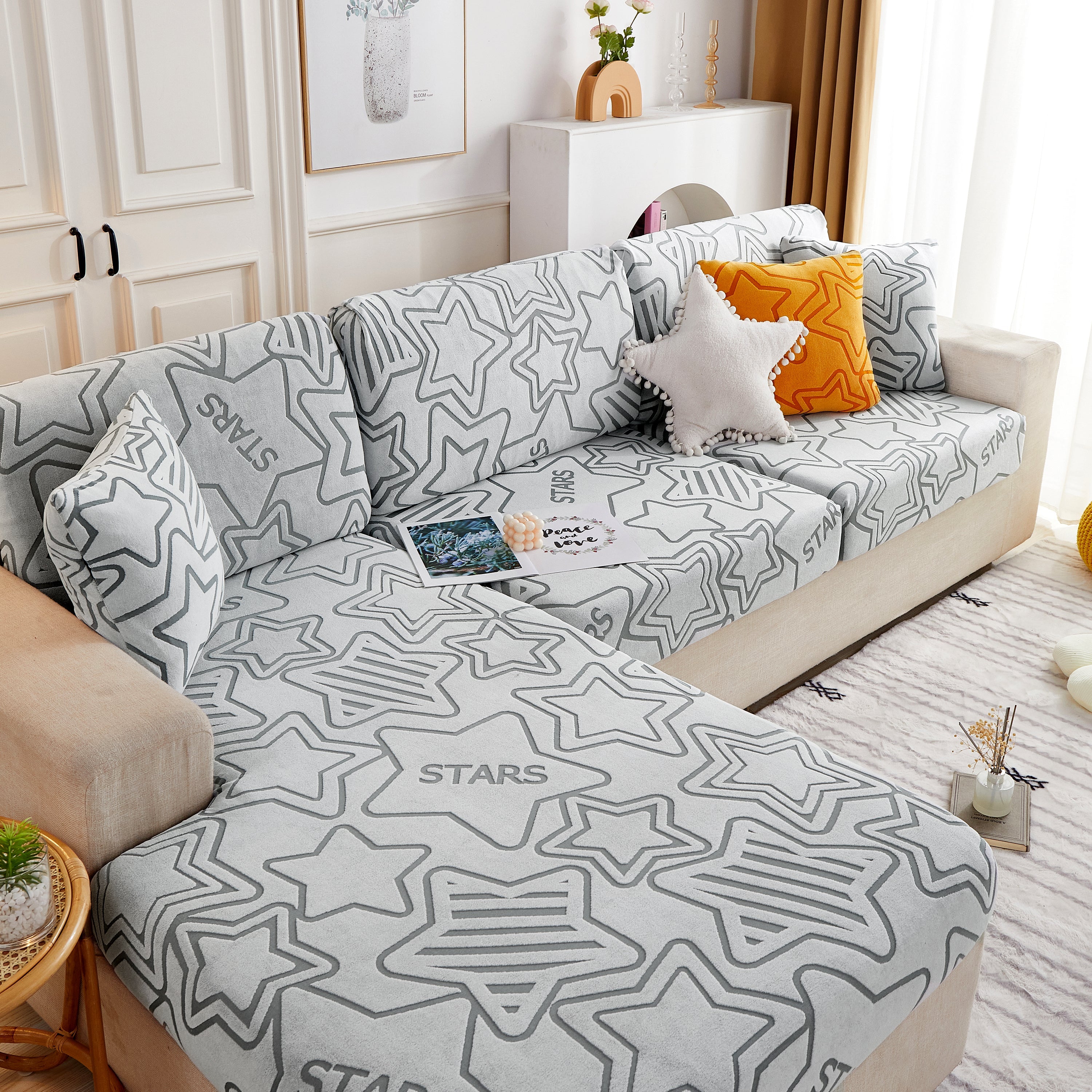 Starry Sky Jacquard Fleece Stretchable Non-Slip Cushion Covers Furniture Covers for L-Shaped Couch
