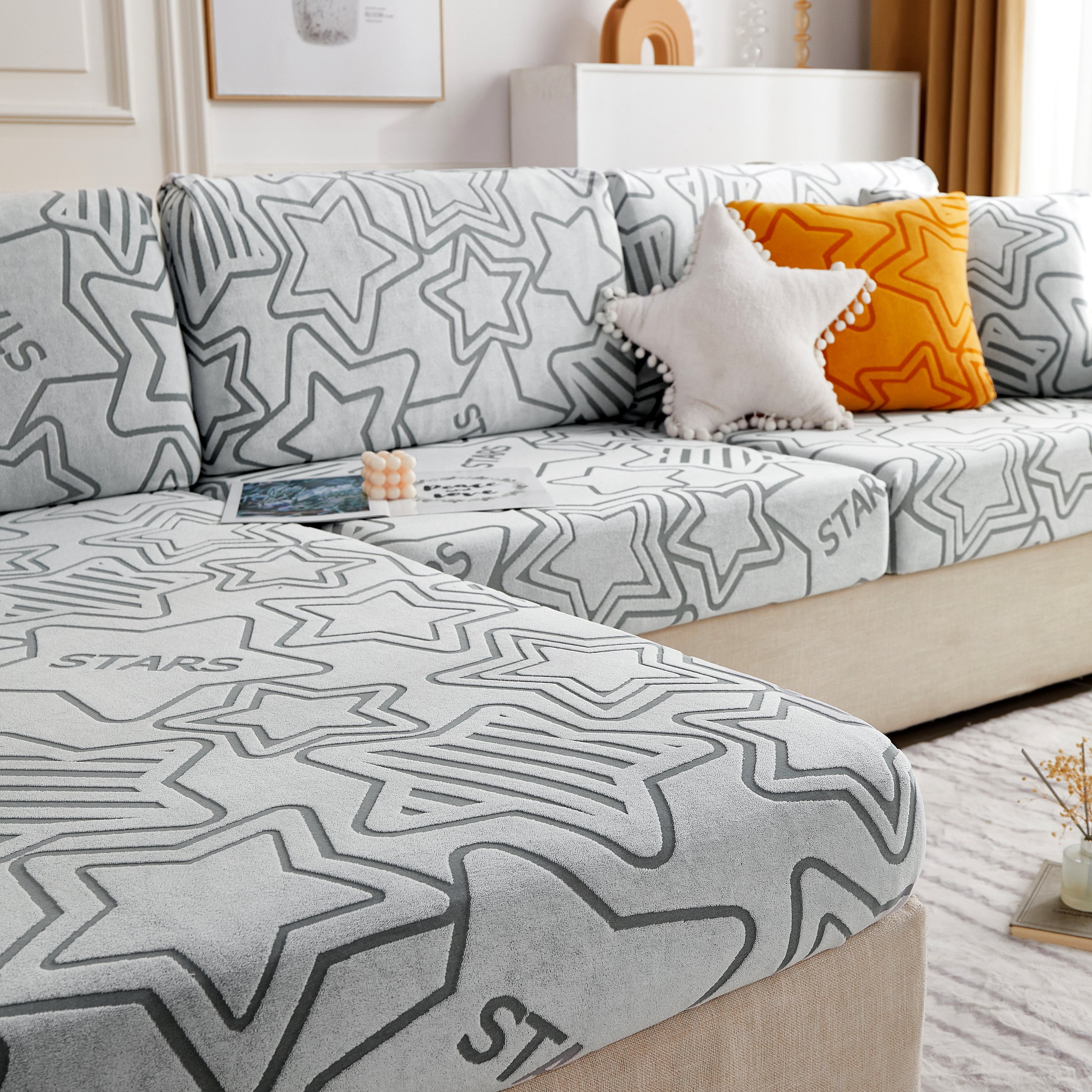Starry Sky Jacquard Fleece Stretchable Non-Slip Cushion Covers Furniture Covers for L-Shaped Couch