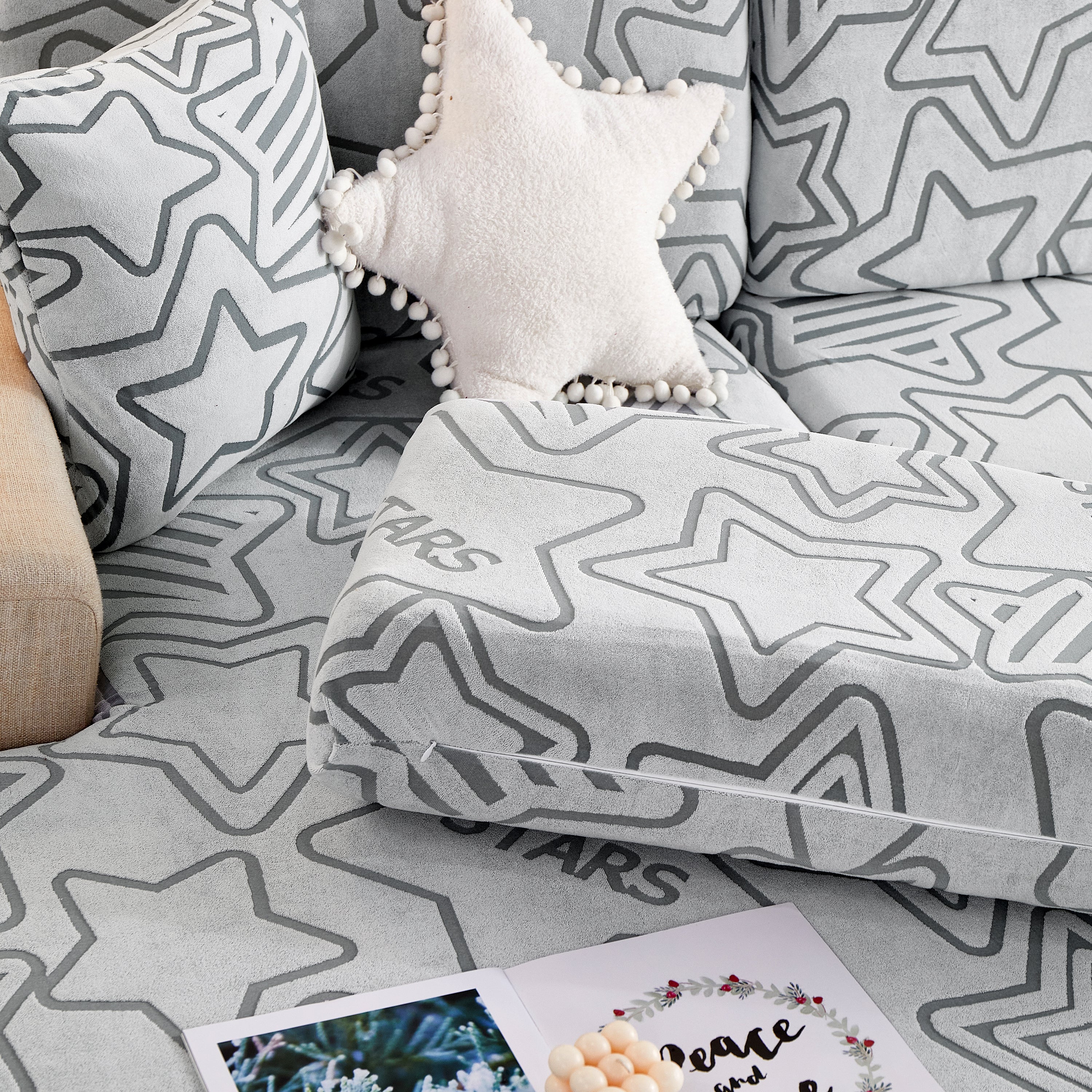 Starry Sky Jacquard Fleece Stretchable Non-Slip Cushion Covers Furniture Covers for L-Shaped Couch