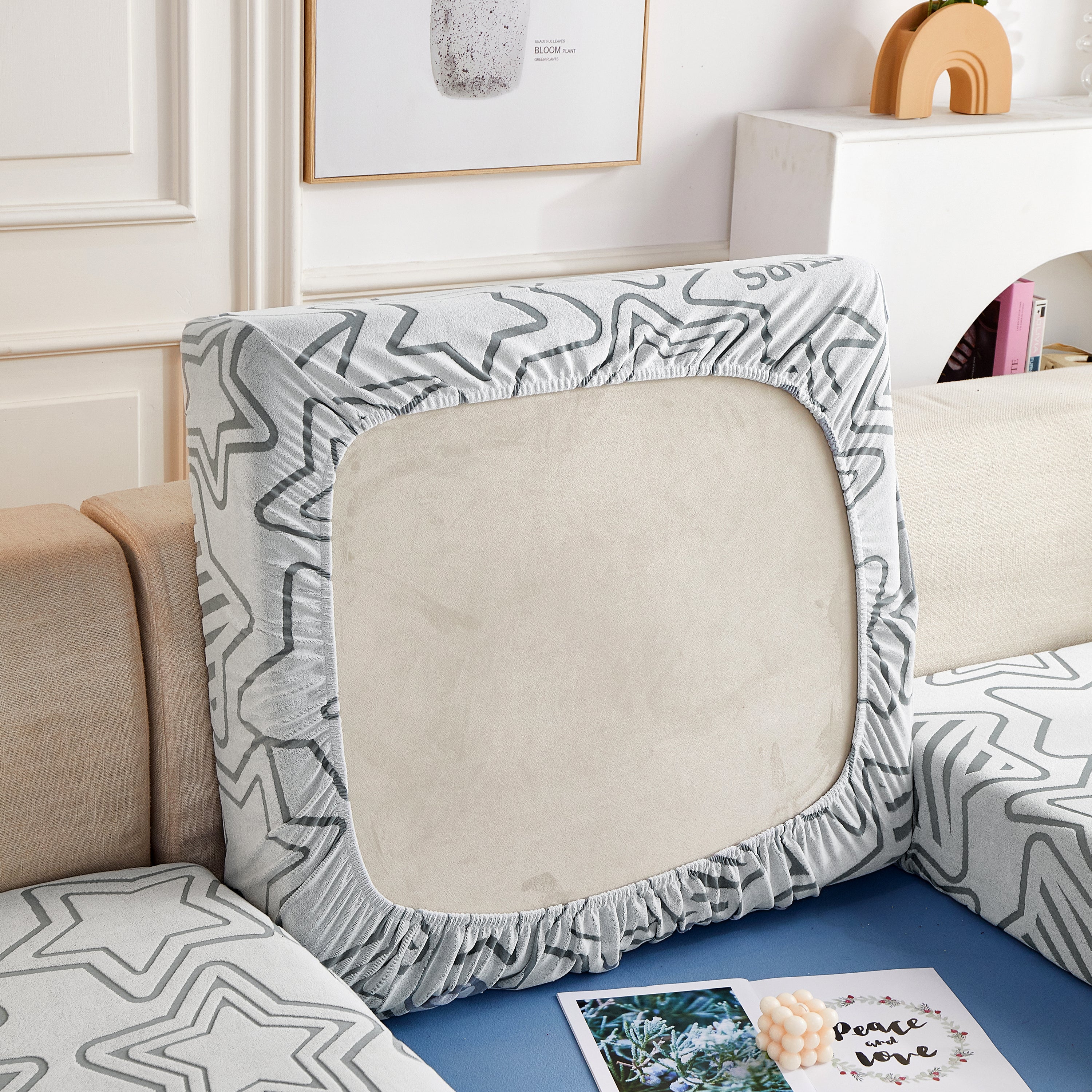 Starry Sky Jacquard Fleece Stretchable Non-Slip Cushion Covers Furniture Covers for L-Shaped Couch